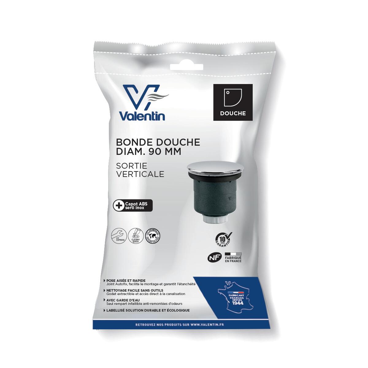 Bonde à bouchon pour bac de douche recyclé, noir, Diam..90 mm, VALENTIN - 5