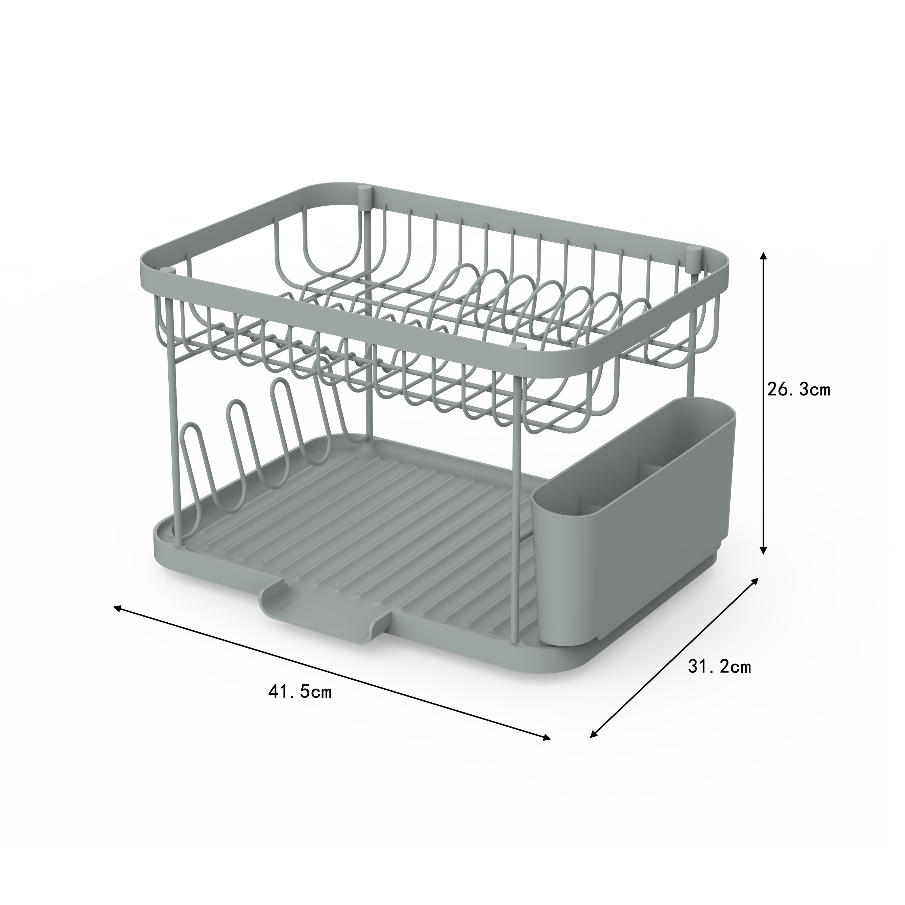 Escorredor de pratos duplo 8 Kg retangular 41.5 x 31.2 x 26.3 cm cinza aço Delinia Eleki - 6