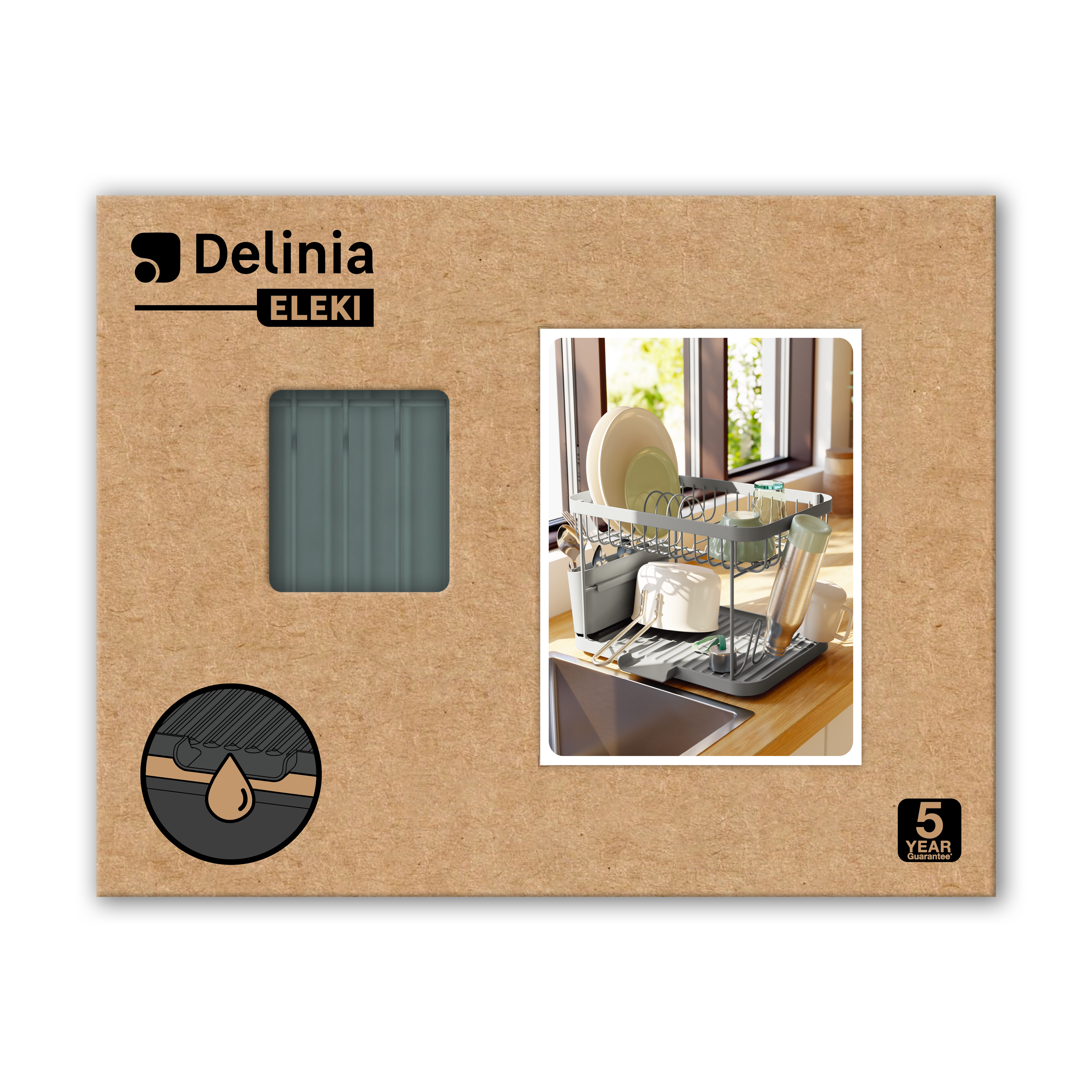 Escorredor de pratos duplo 8 Kg retangular 41.5 x 31.2 x 26.3 cm cinza aço Delinia Eleki - 7