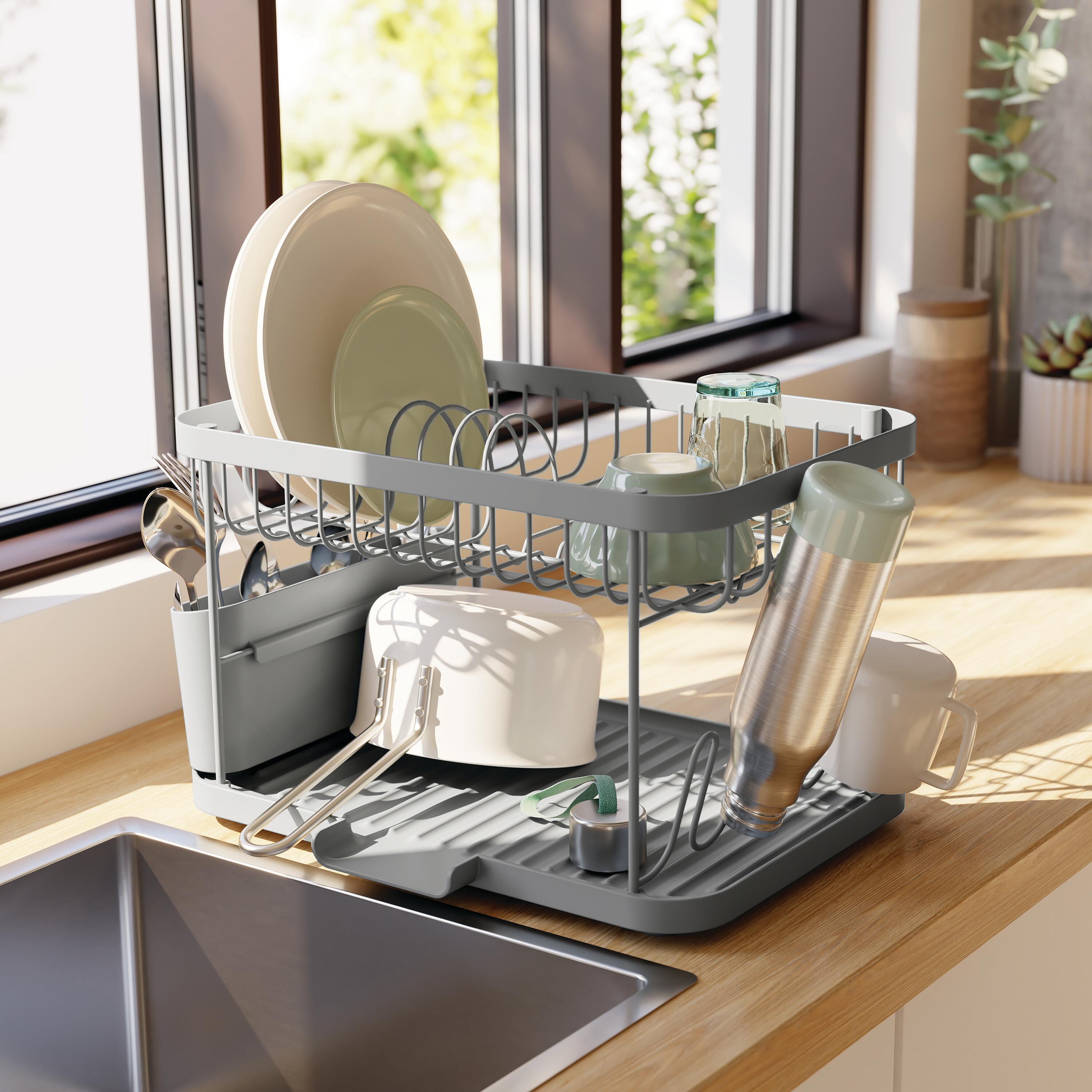 Escorredor de pratos duplo 8 Kg retangular 41.5 x 31.2 x 26.3 cm cinza aço Delinia Eleki - 10