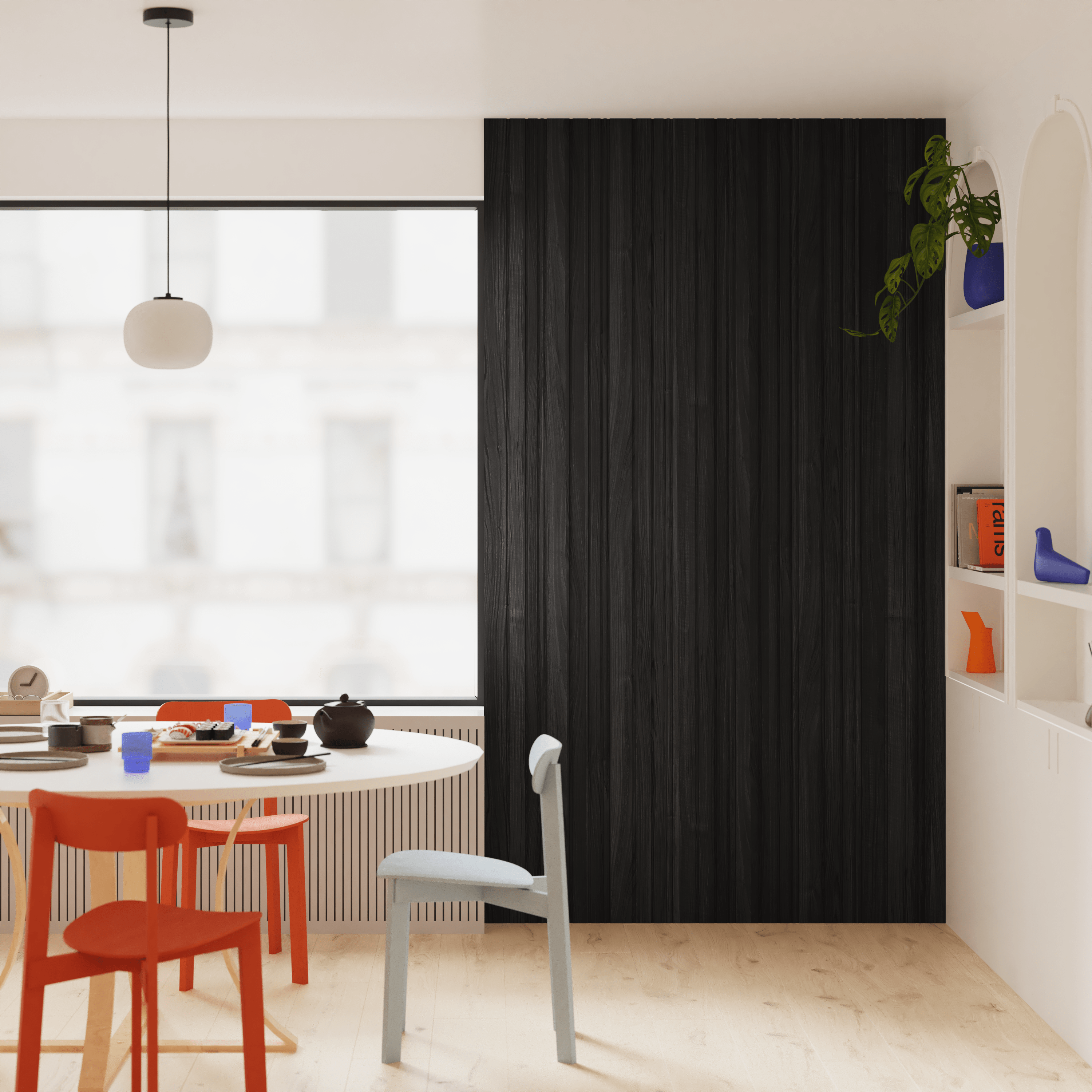 Revestimiento de pared de palillería efecto 3D MDF Viggo Artens negro 260x21cm - 2