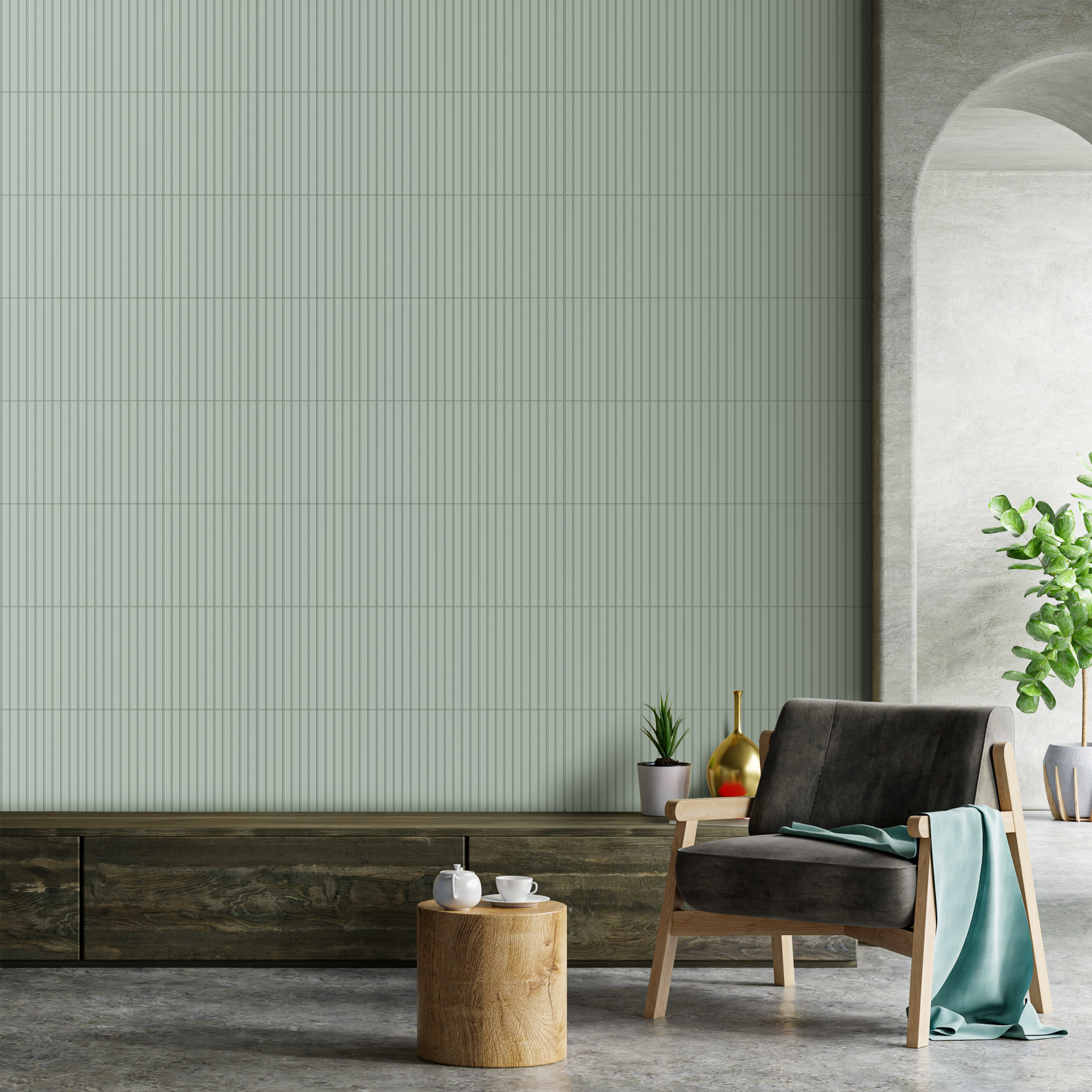 Carrelage mur intérieur effet relief strié sauge Arctic l.30 x L.90 cm ARTENS - 5