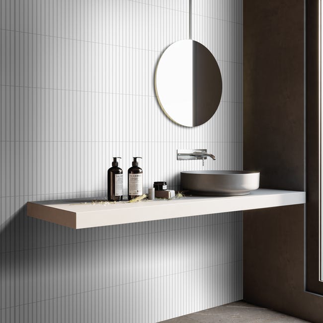 Azulejo Arctic Efecto Relieve Blanco 30x90 Cm ARTENS Leroy Merlin azulejo-arctic-efecto-relieve-blanco-30x90-cm-artens-leroy-merlin