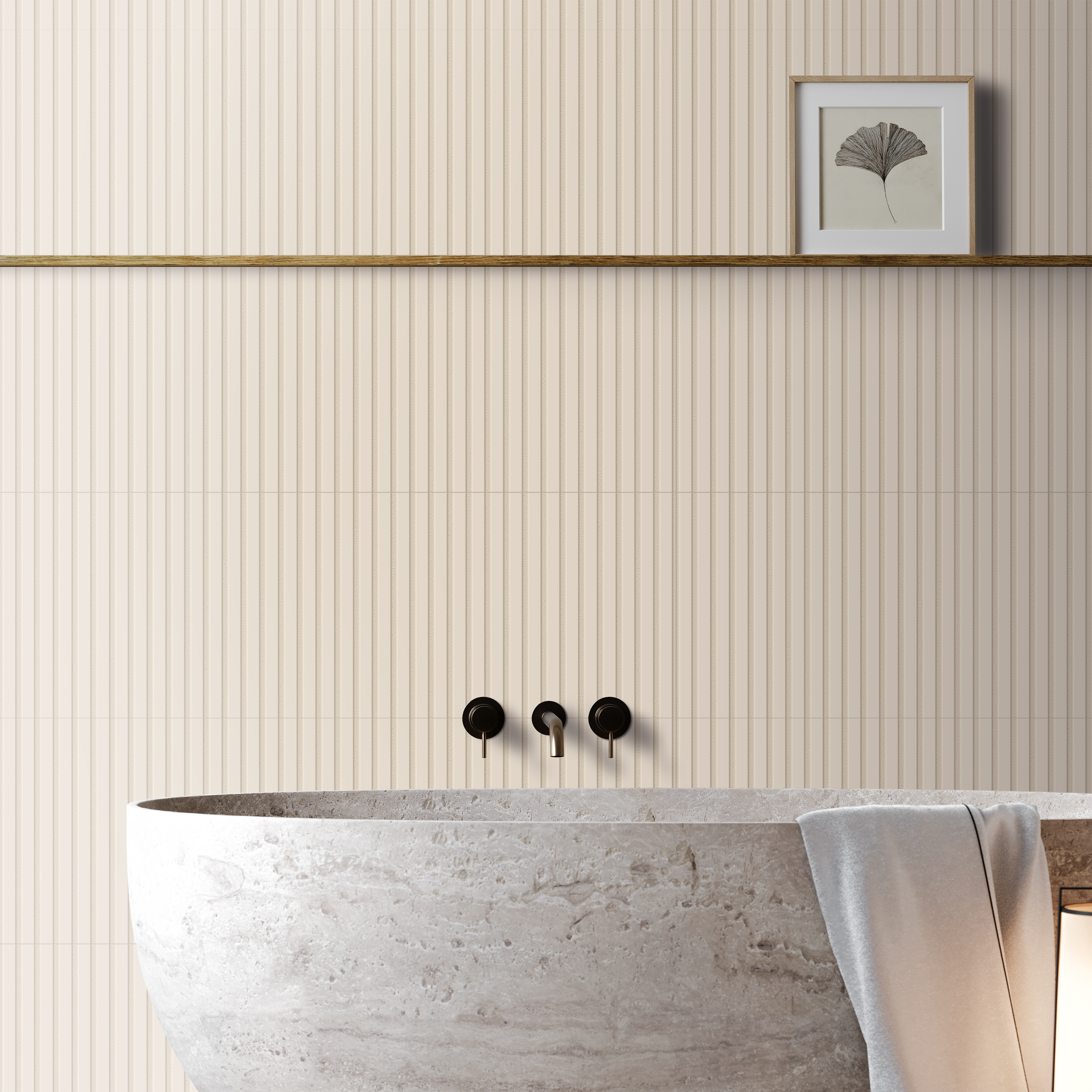 Revestimento cerâmico 3D bege mate 30x90 cm Artens Artic - 2