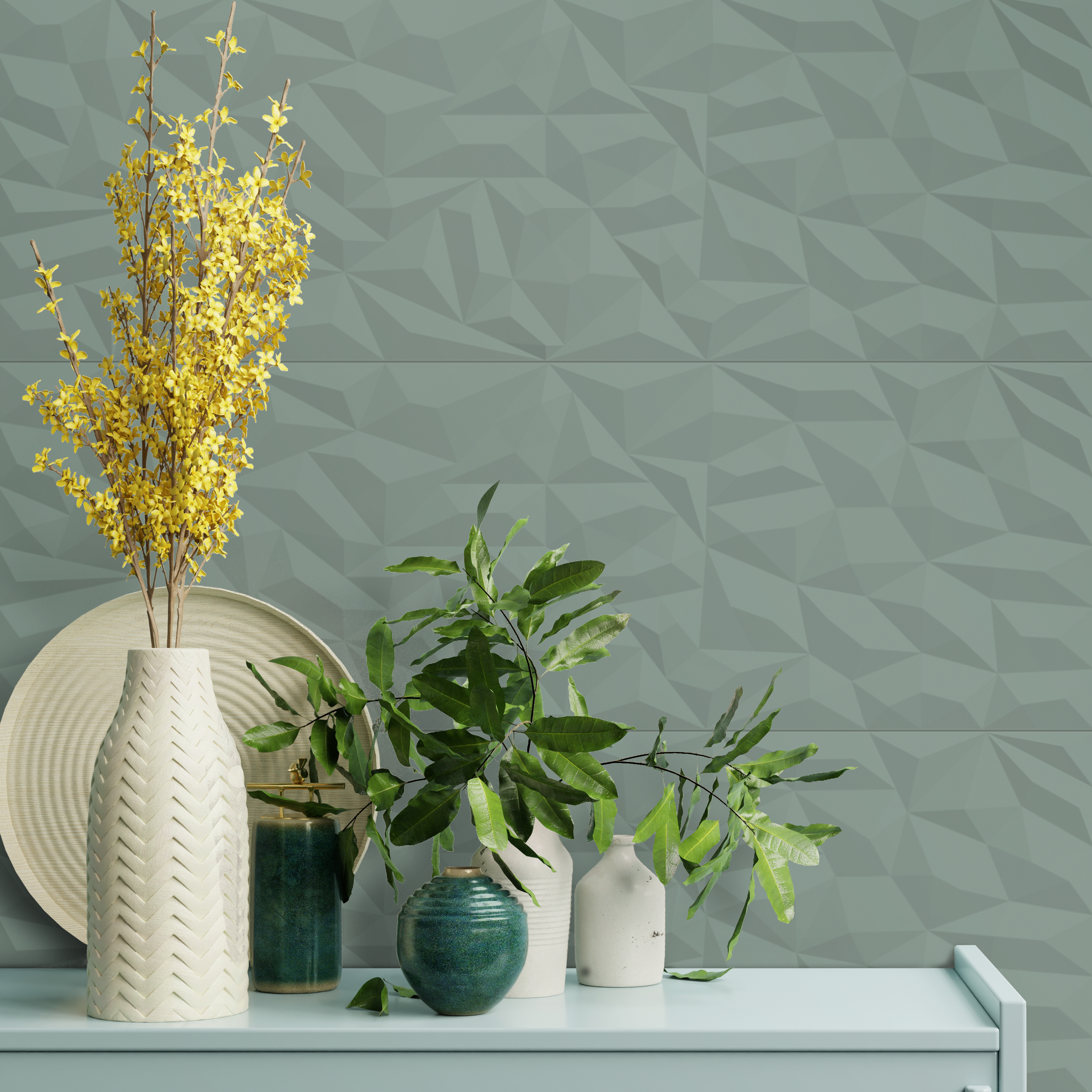 Carrelage mur intérieur effet origami vert mat Arctic  l.30 x L.90 cm ARTENS - 3
