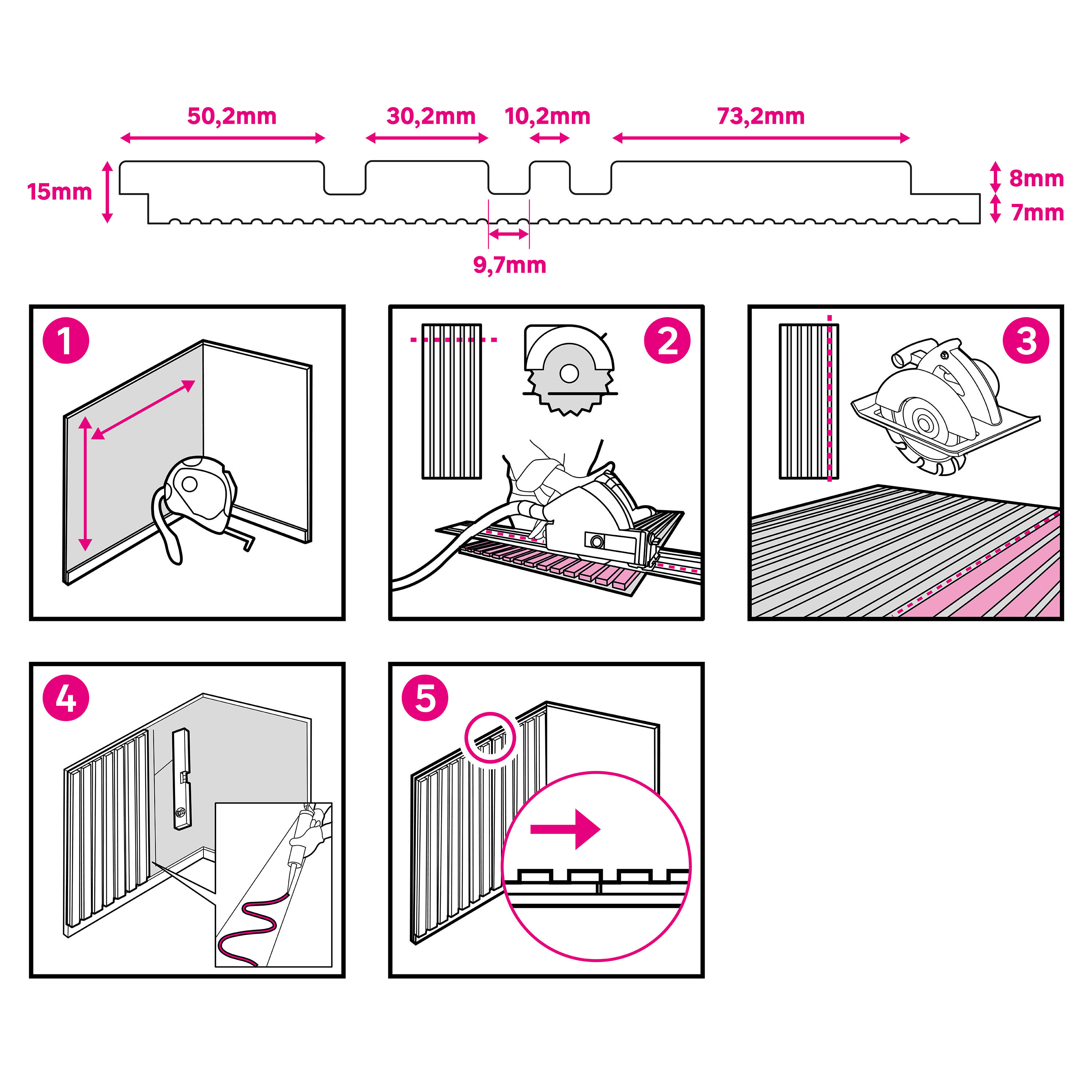 Revestimiento de pared de palillería efecto 3D MDF Viggo Artens Roble 260x21cm - 3