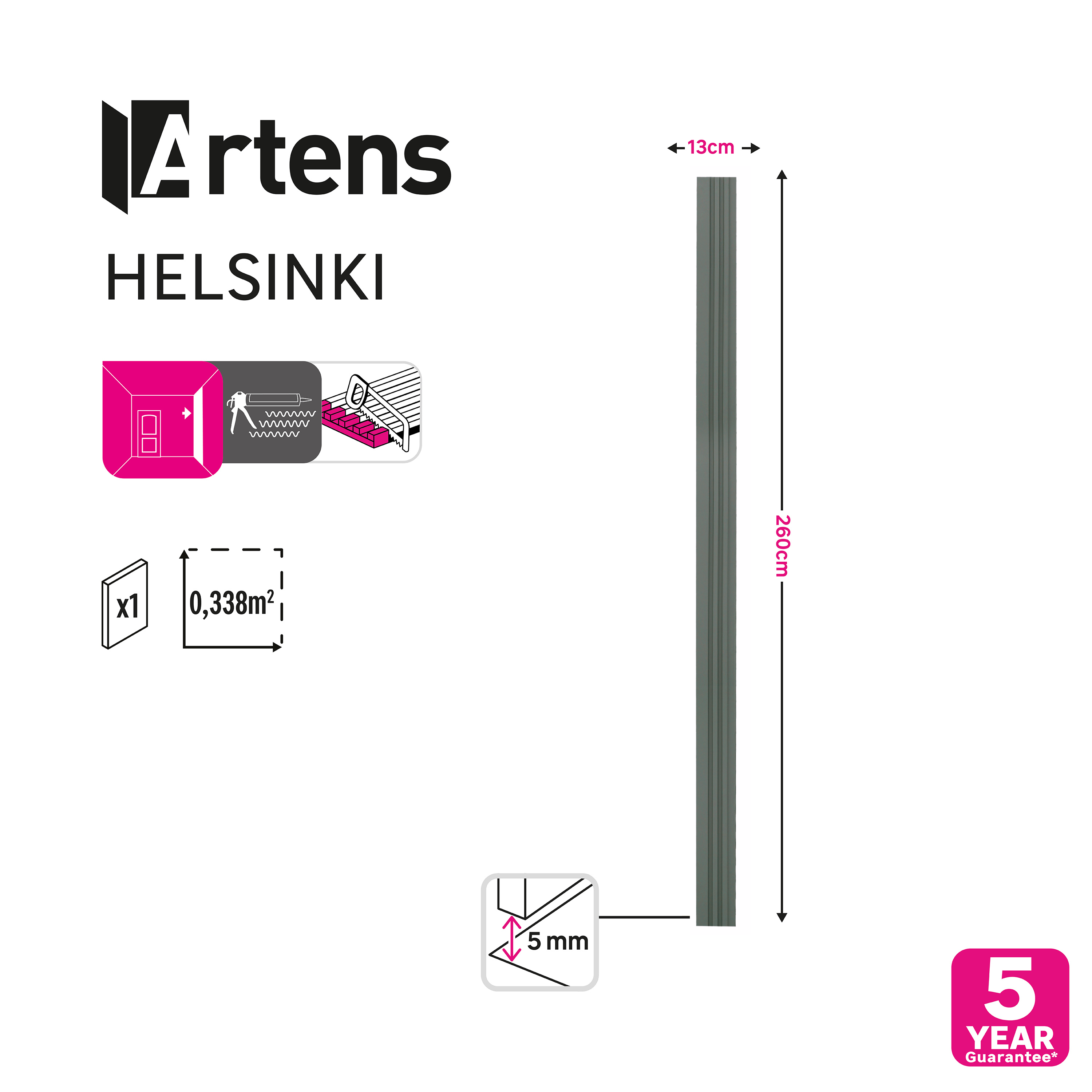 Revestimiento de pared de palillería efecto 3D MDF Helsinki Artens Verde 260x13cm - 5