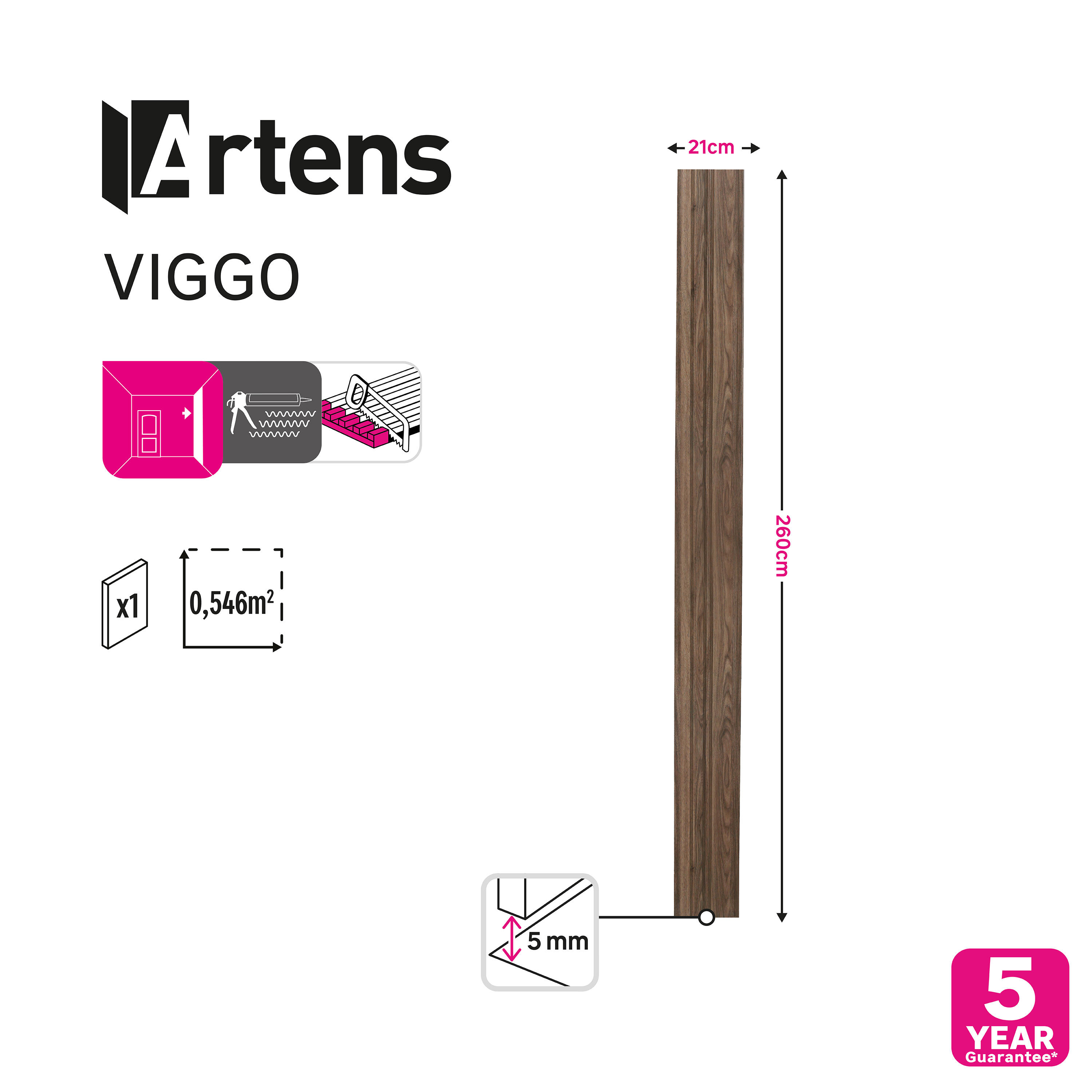 Revestimiento de pared de palillería efecto 3D MDF Viggo Artens Nuez 260x21cm - 11
