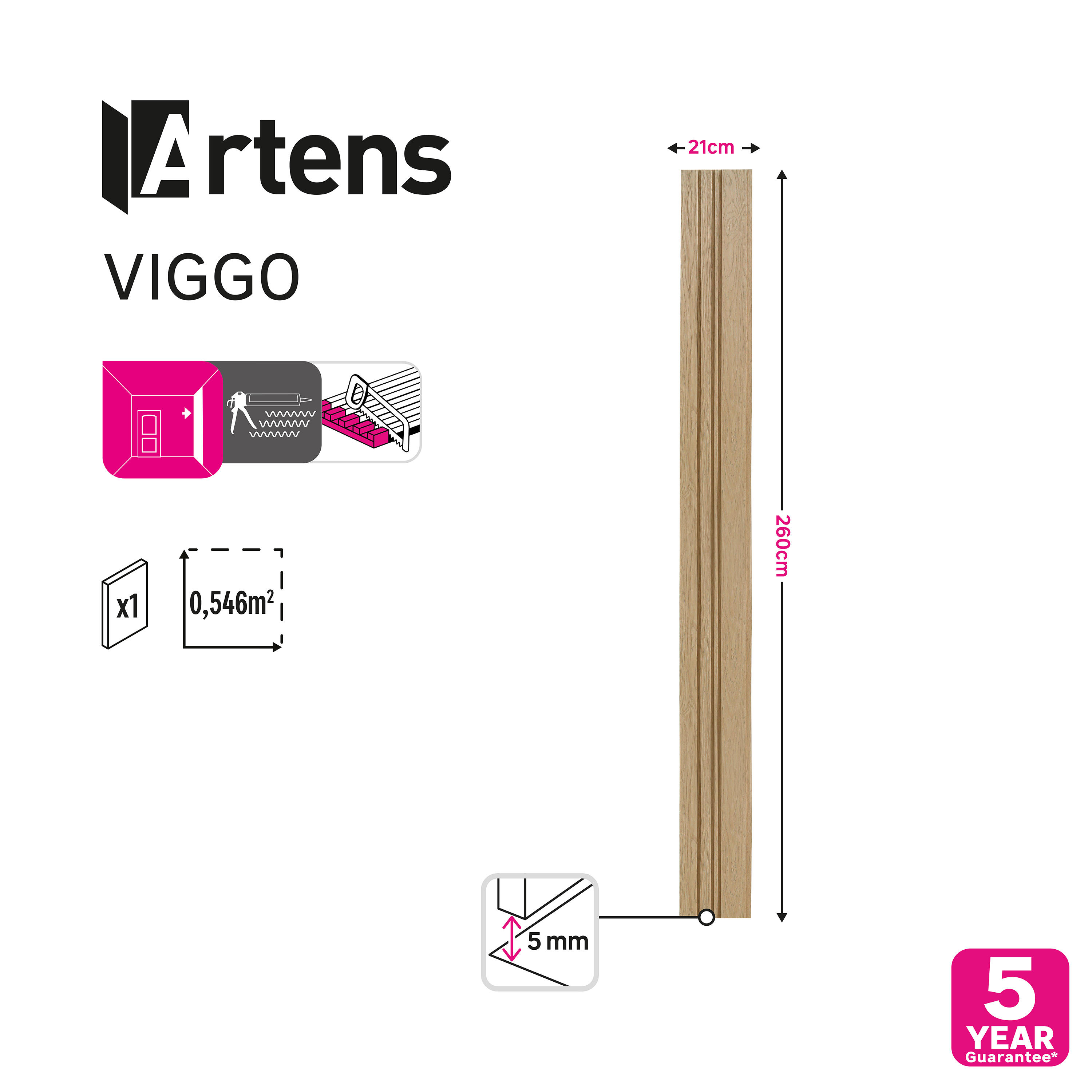 Revestimiento de pared de palillería efecto 3D MDF Viggo Artens Roble 260x21cm - 2