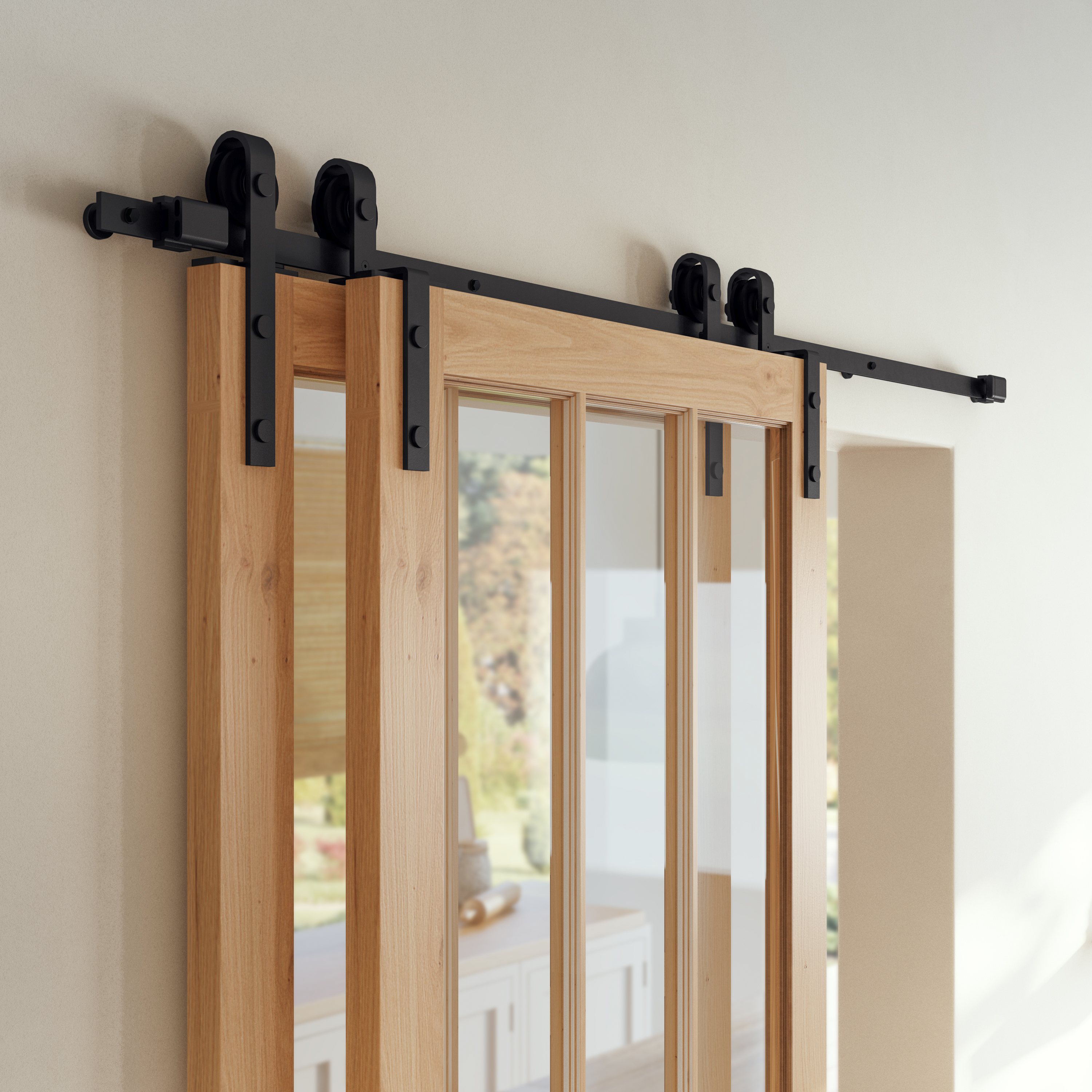 Guía puerta interior corredera acero negro rustic fizz puerta doble 186cm artens
