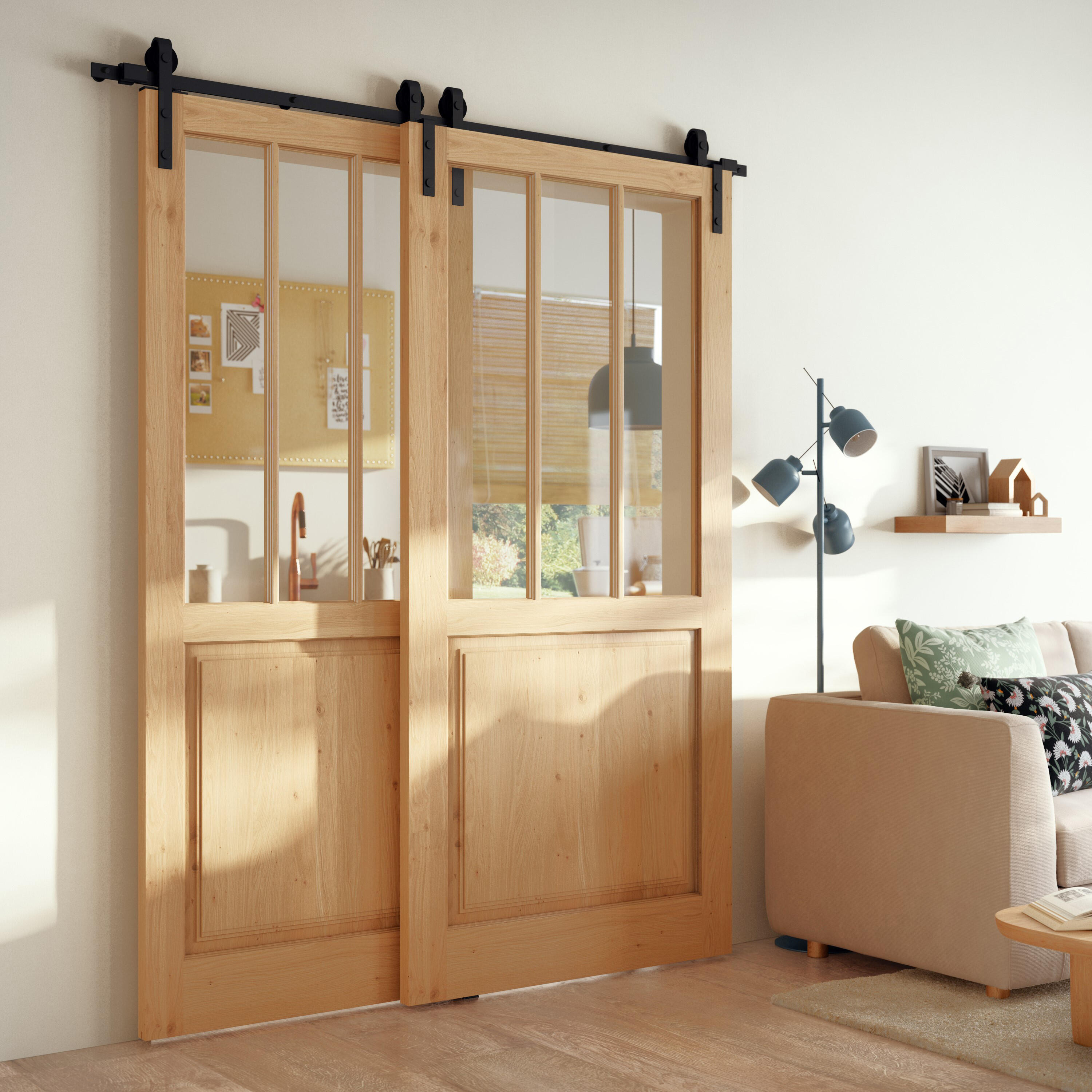 Guía puerta interior corredera acero negro rustic Fizz puerta doble 186cm Artens - 6