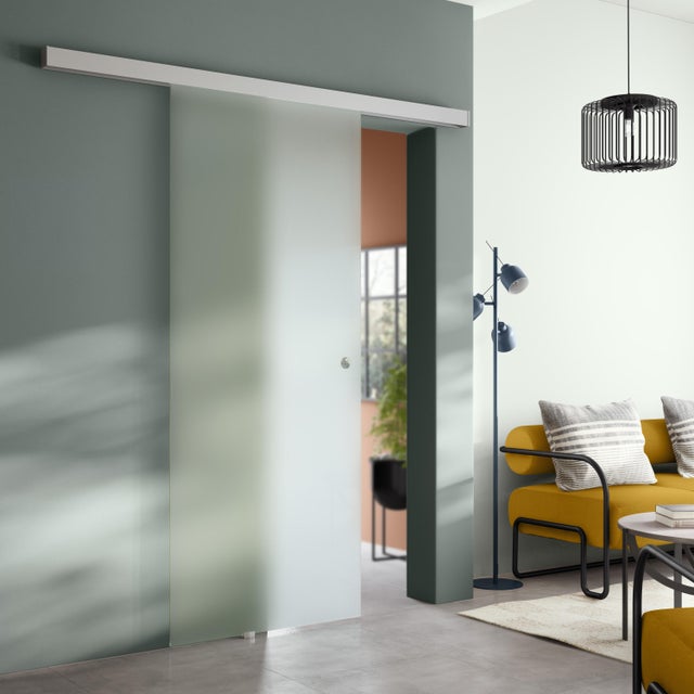 Binario per porta scorrevole da parete Meli, in alluminio argento anodizzato per anta in legno e vetro, L 186 x H 6.5 cm