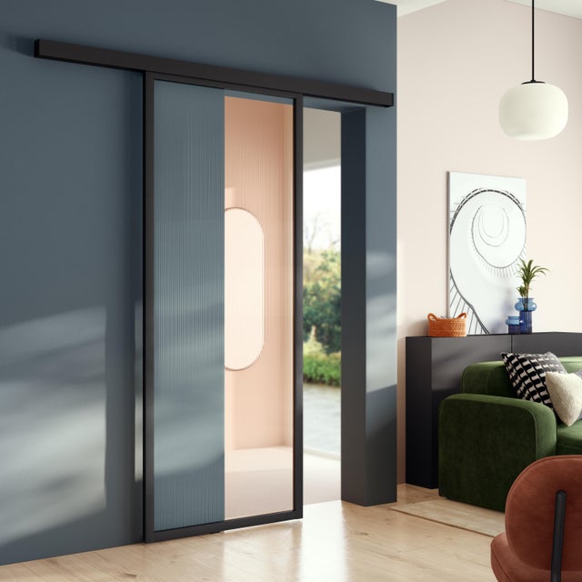 Rail coulissant Meli noir, pour porte de largeur 93 cm maximum, ARTENS