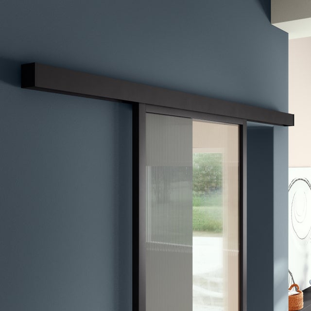 Guía puerta interior corredera acero negro Meli Negro puerta hasta 93cm Artens