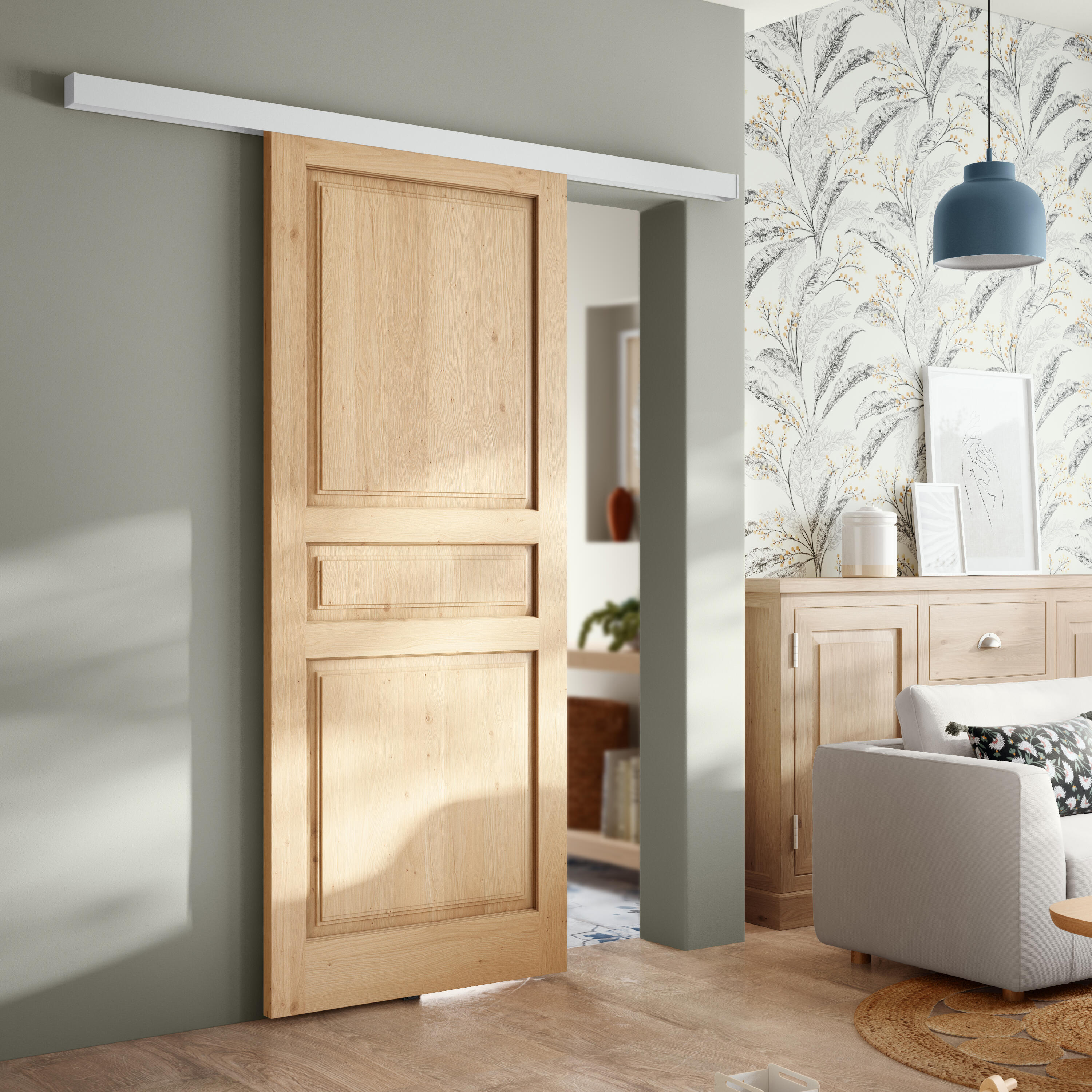 Rail coulissant Meli blanc, pour porte de largeur 93 cm maximum, ARTENS - 3