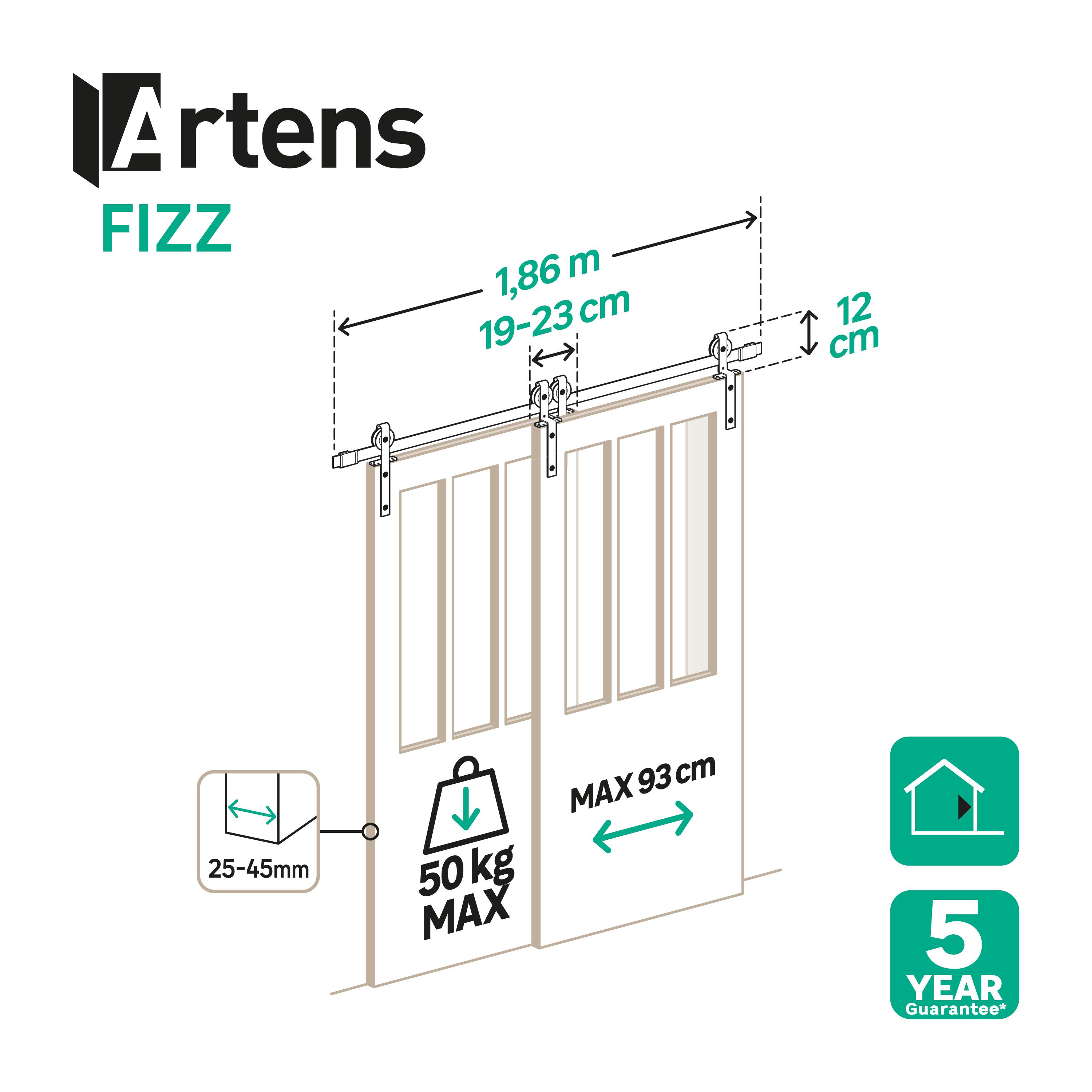 Guía puerta interior corredera acero negro rustic Fizz puerta doble 186cm Artens - 2