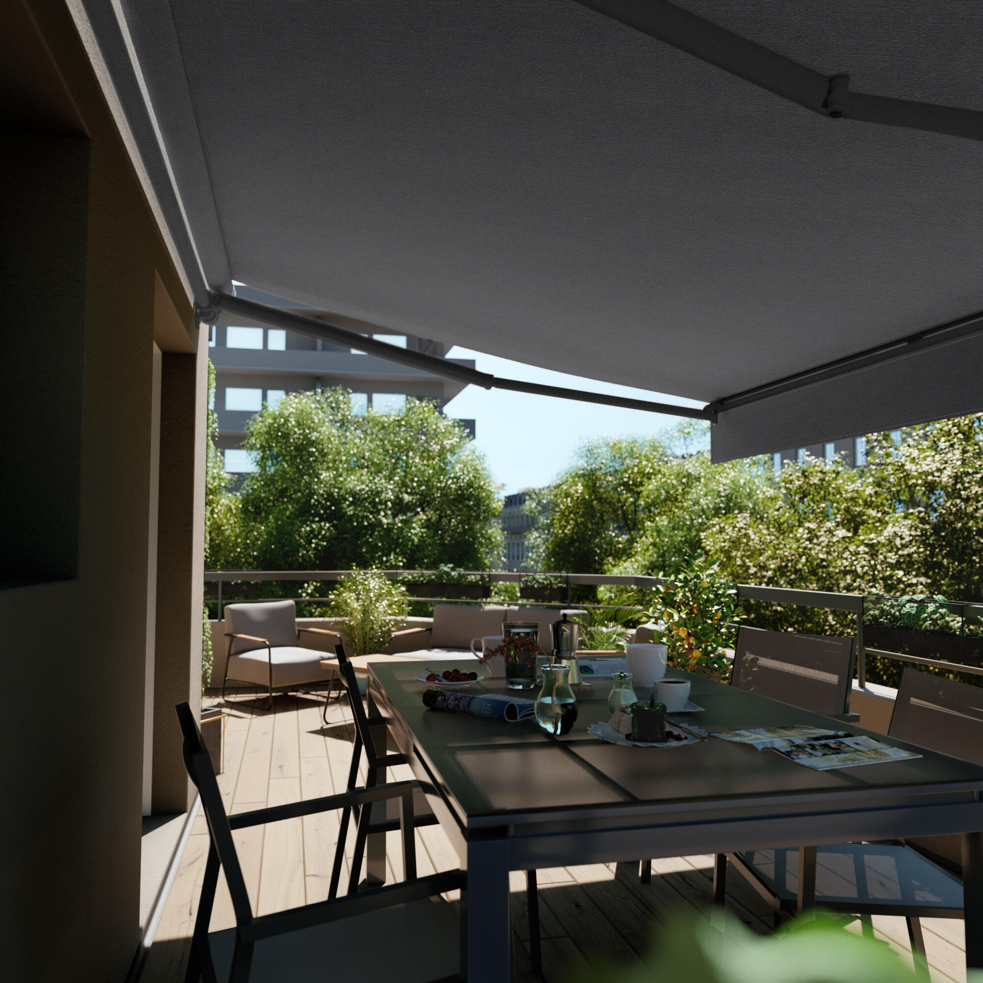 Store banne manuel 3.95 x 3 m Calima gris, toile polyester gris - 2