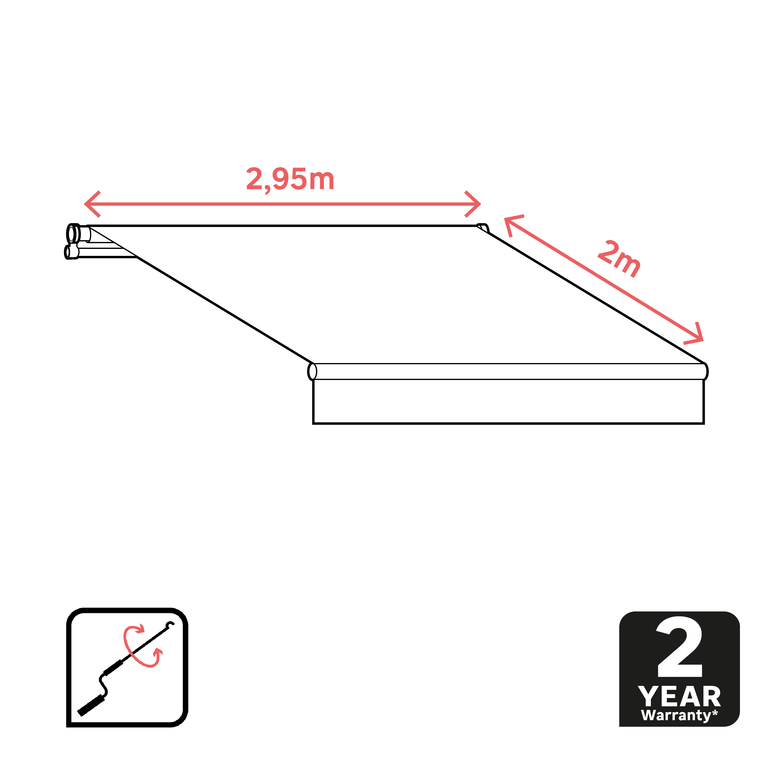 Store banne manuel 2.95 x 2 m Calima gris, toile polyester gris - 3