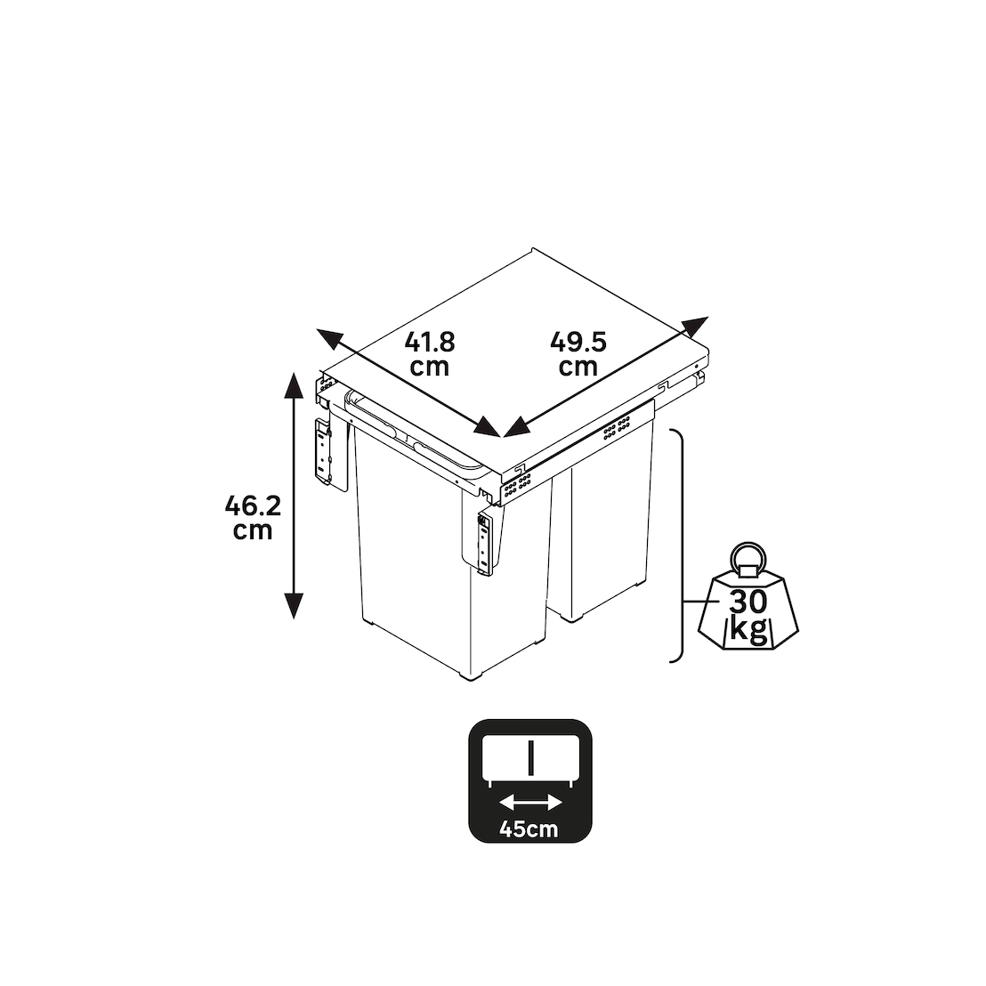 Kit extraível Delinia ID balde lixo 2x24L 45cm - 5
