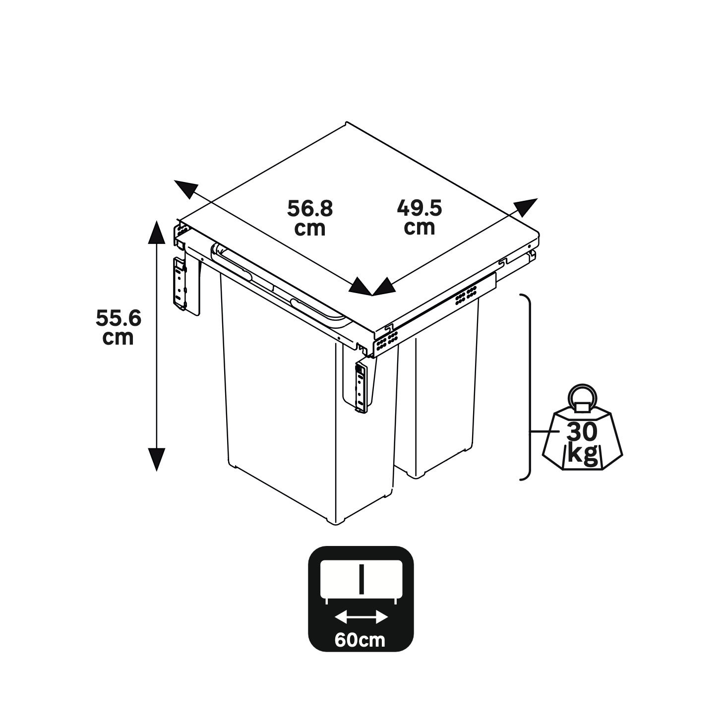 Kit extraível Delinia ID balde lixo 2x35L 60cm - 6
