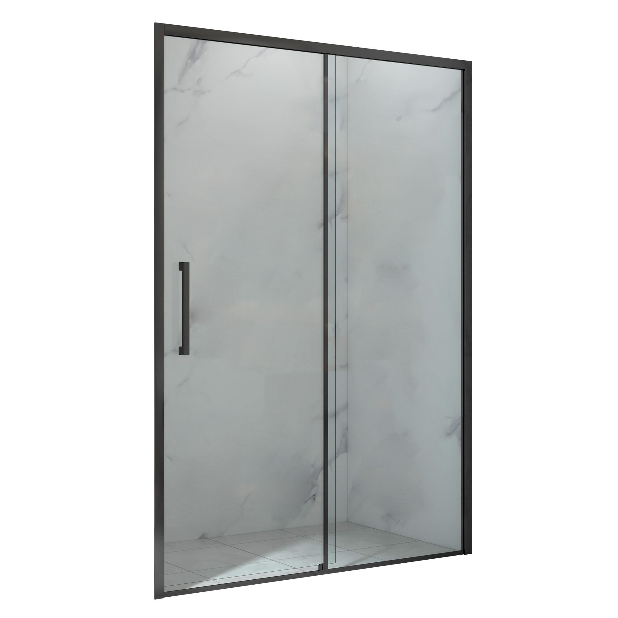 Mampara de ducha corredera 1 hoja fija + 1 puerta corredera. Perfil aluminio negro. Ancho adaptable (119-121.5)x195 cm Cristal templado de seguridad ahumado 5mm. Cierre magnético. Sin guía inferior - 4