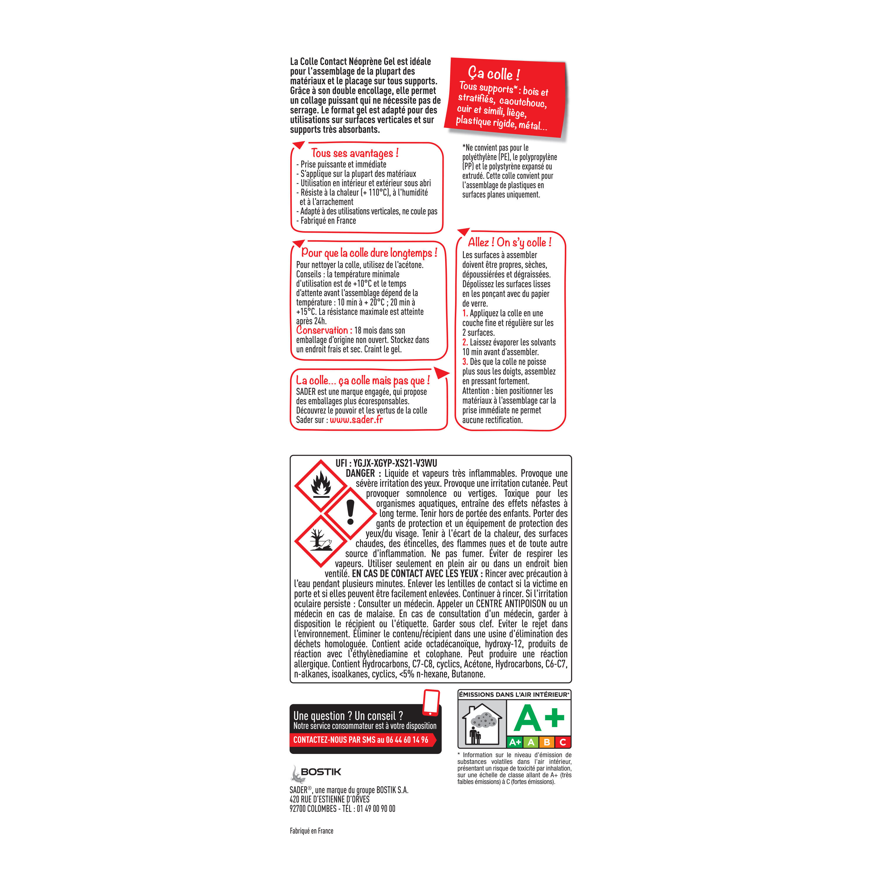 Colle d'assemblage gel néoprène Gel multi-usages SADER, 750ml beige - 7