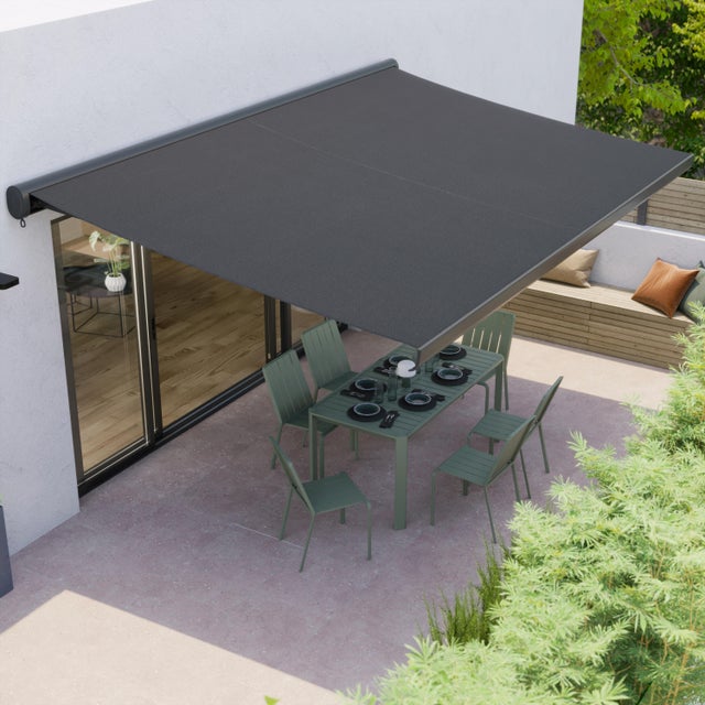 Store banne motorisé 3.95 x 3.5 m Loby gris, toile acrylique gris