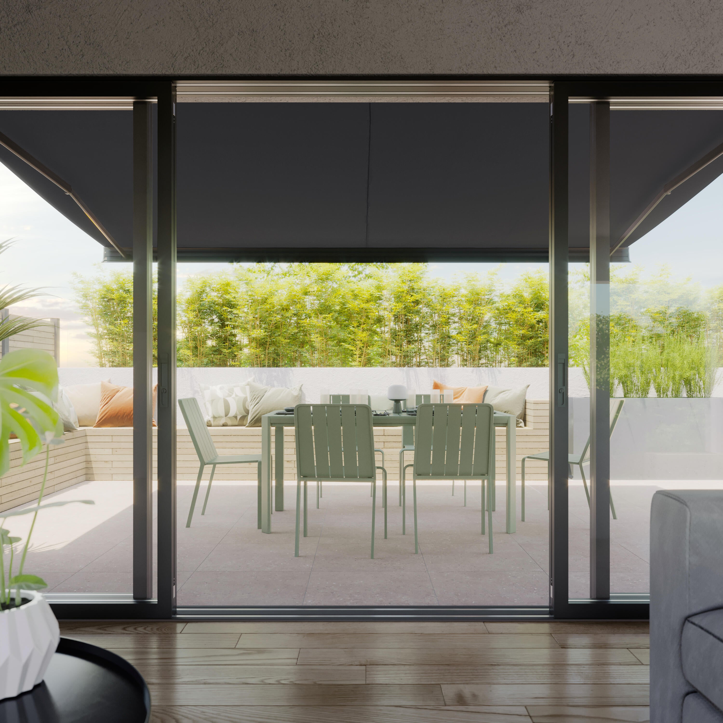 Store banne motorisé 3.95 x 3.5 m Loby gris, toile acrylique gris - 6