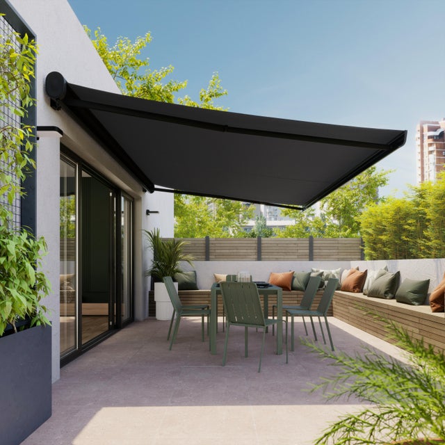 Toldo motorizado caixa integral cinzento 4.95x3.5 m liso cinzento Naterial Loby