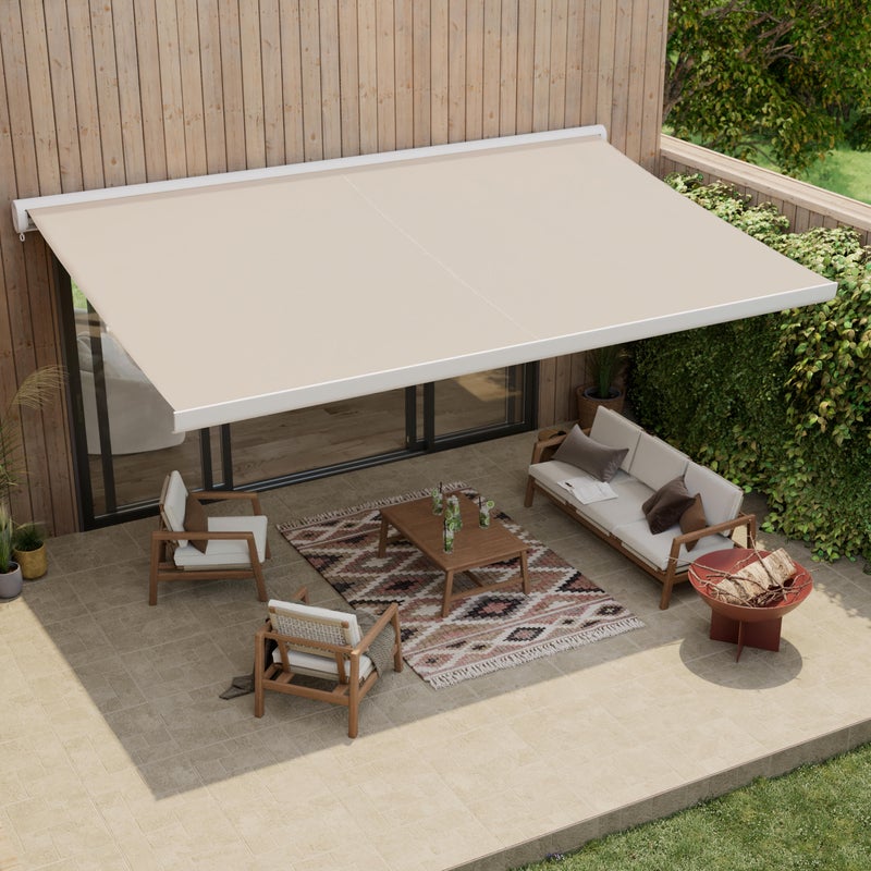 Markiza zewnętrzna z napędem z wysuwanym ramieniem z oświetleniem LED Loby 5x3.5 metra beżowa NATERIAL