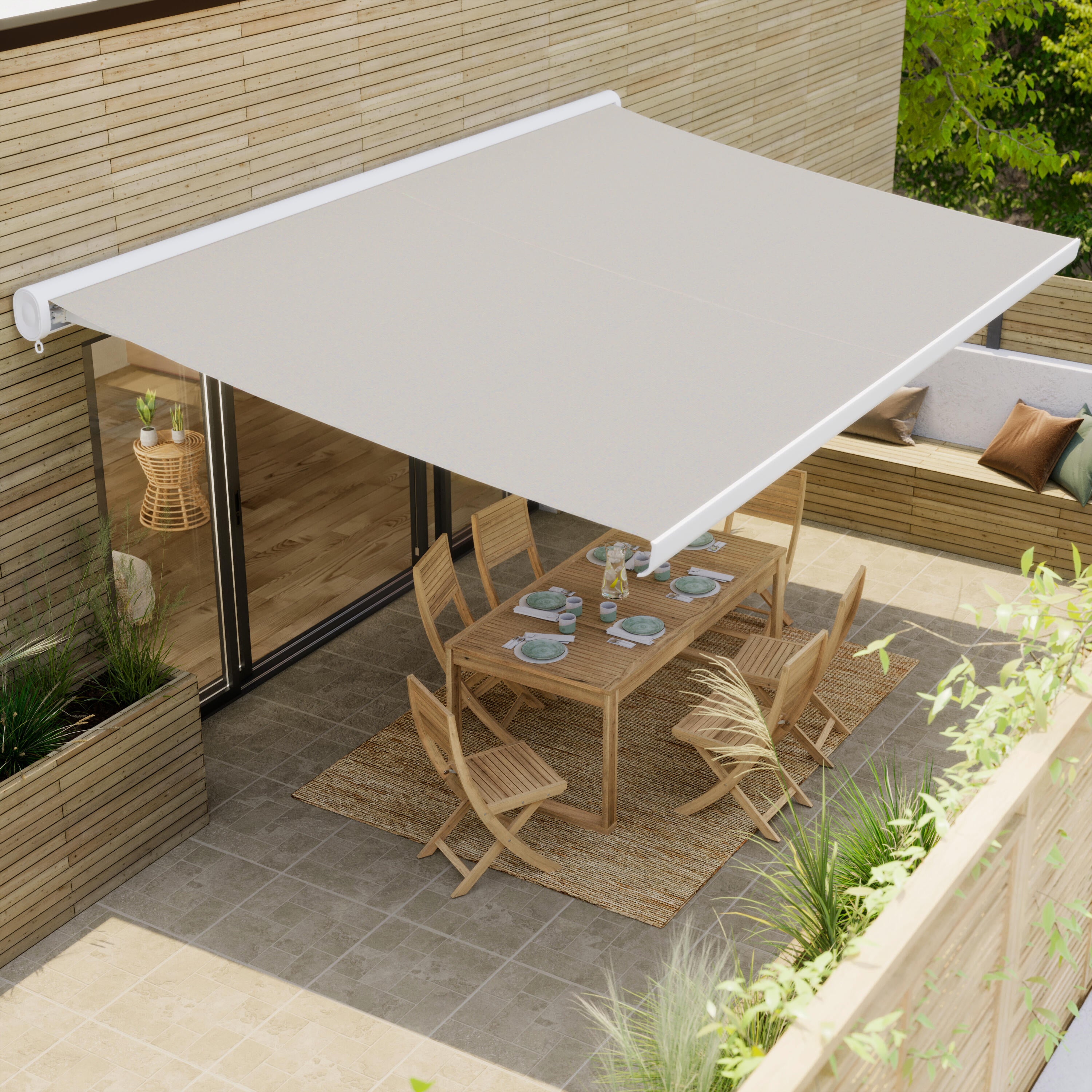 Markiza zewnętrzna z napędem wysuwanym ramieniem Loby 4x3.5 metra beżowa NATERIAL