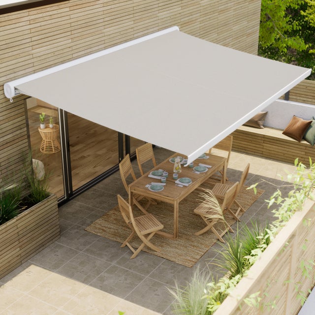 Store banne manuel 2.95 x 2 m Loby S blanc, toile acrylique beige