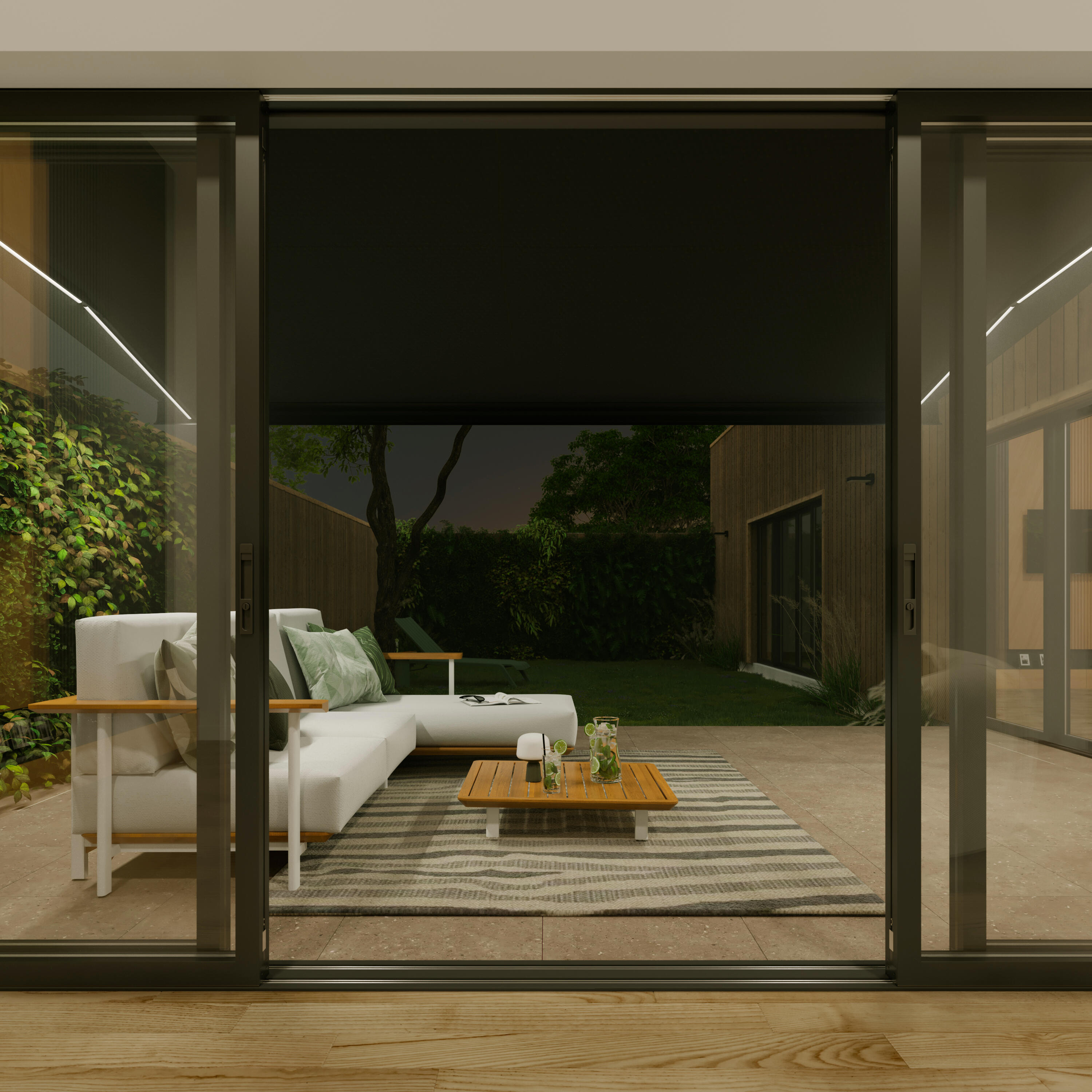 Store banne motorisé 3.95 x 3.5 m Loby L gris LED, toile acrylique gris - 8