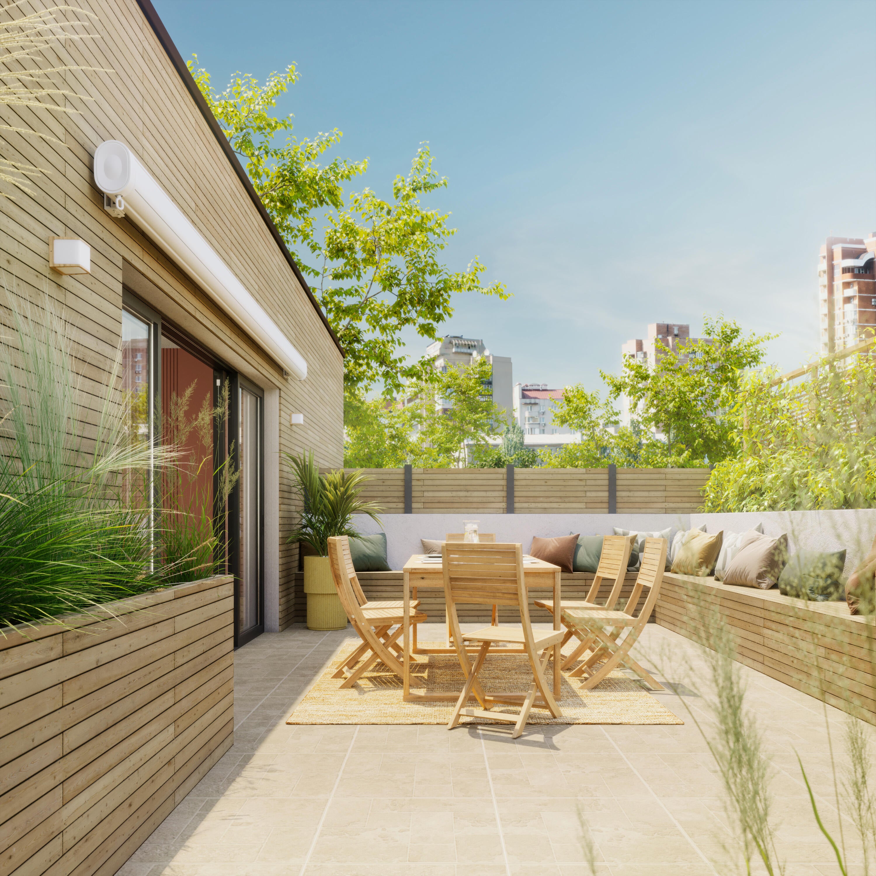 Store banne manuel 3.95 x 3 m Loby L blanc, toile acrylique beige - 8