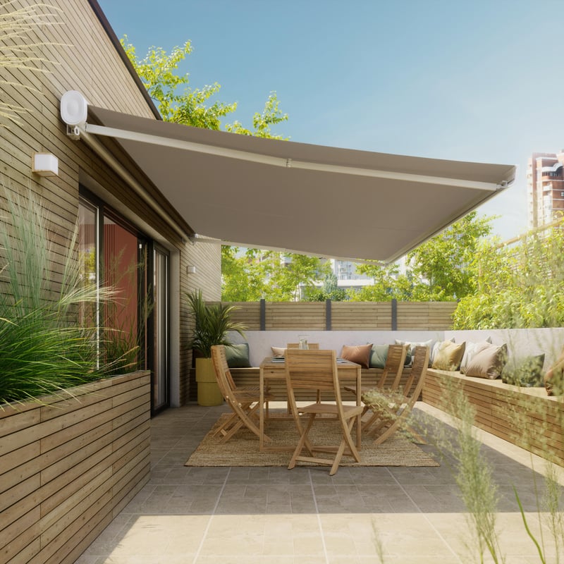 Markiza zewnętrzna z napędem wysuwanym ramieniem Loby 5x3.5 metra beżowa NATERIAL