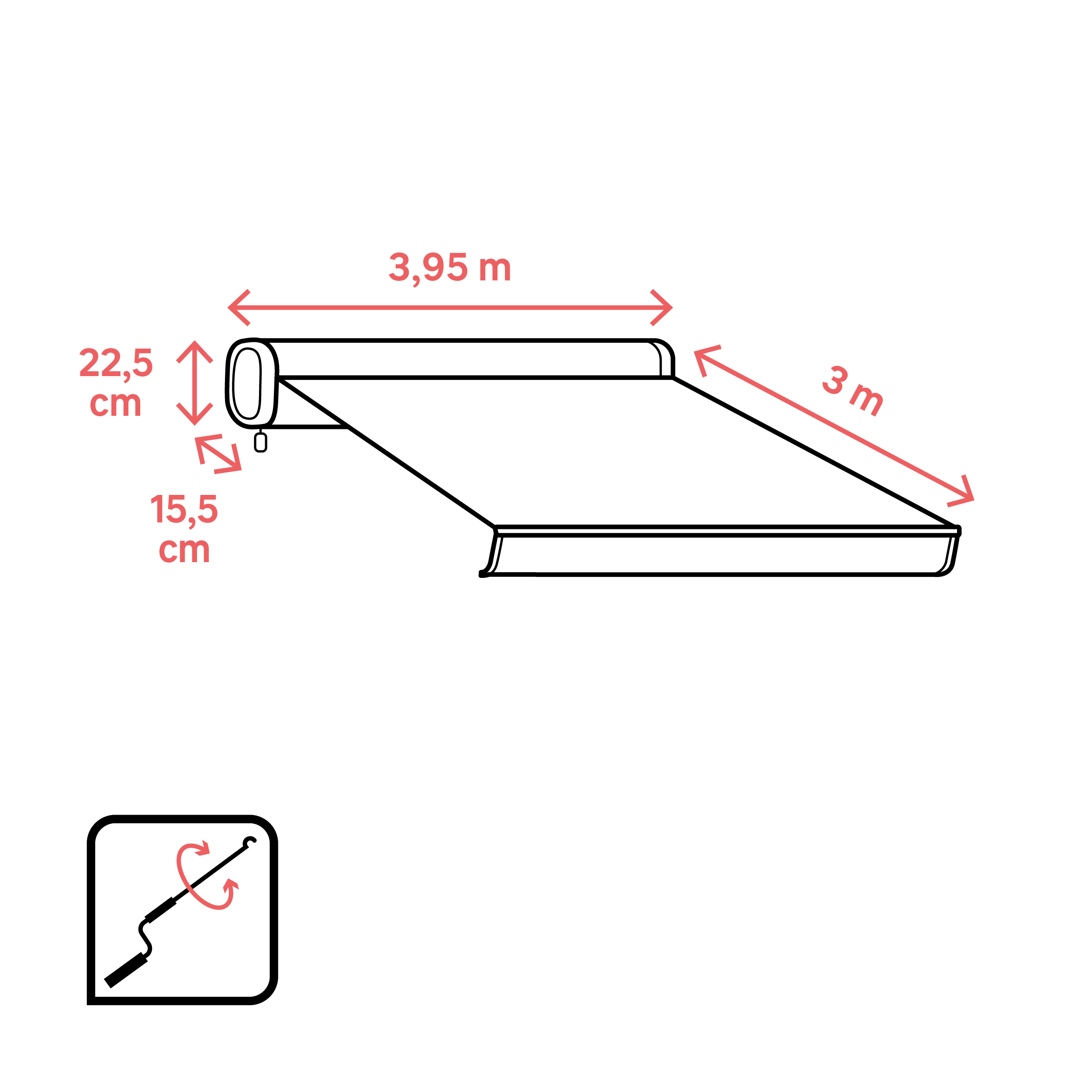 Store banne manuel 3.95 x 3 m Loby L blanc, toile acrylique beige - 4