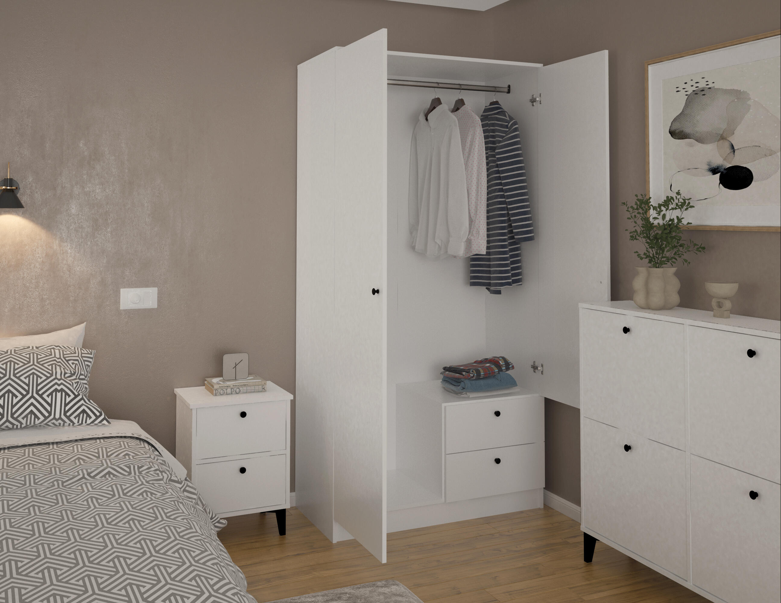 Armario puerta abatible Limia 100.2x200x51.6cm con 2 puertas color blanco 2 cajones - 4