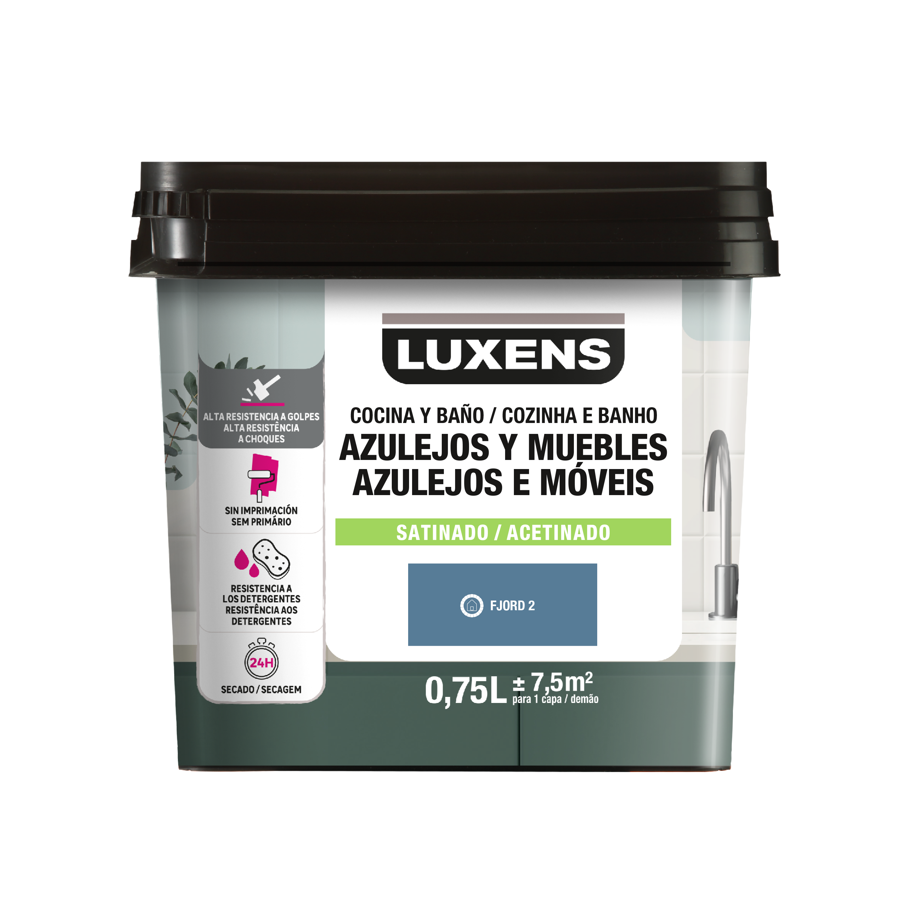 Esmalte de interior multimateriales cocinas y baños LUXENS color fjord 2 satinado 750ml para azulejos de pared - 2