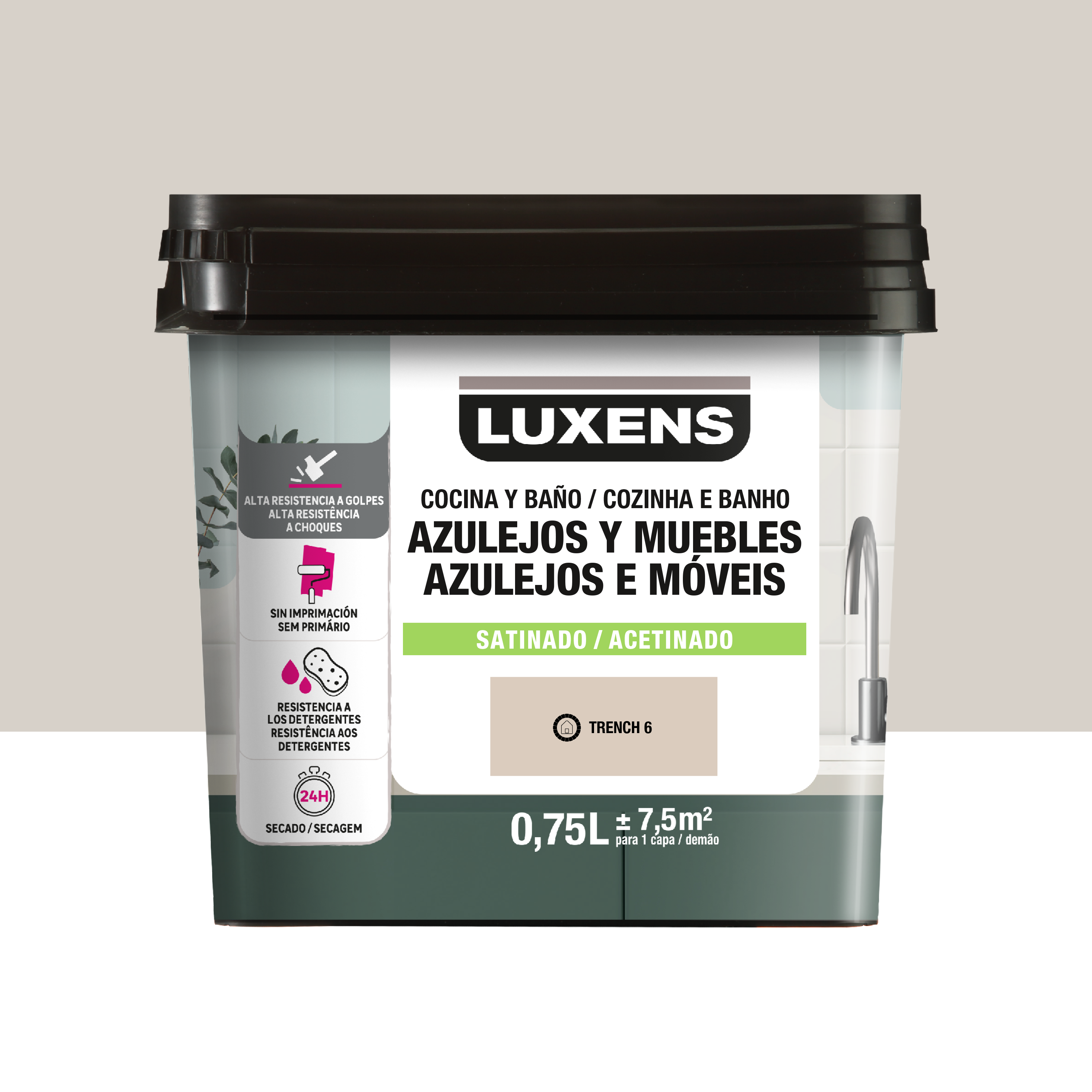 Esmalte muebles y azulejos de cocinas y baños satinado luxens 750ml trench 6
