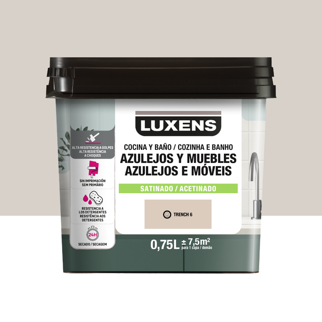 Tinta renovação cozinha e banho multisuperfícies Trench 6 acetinado 0,75L Luxens