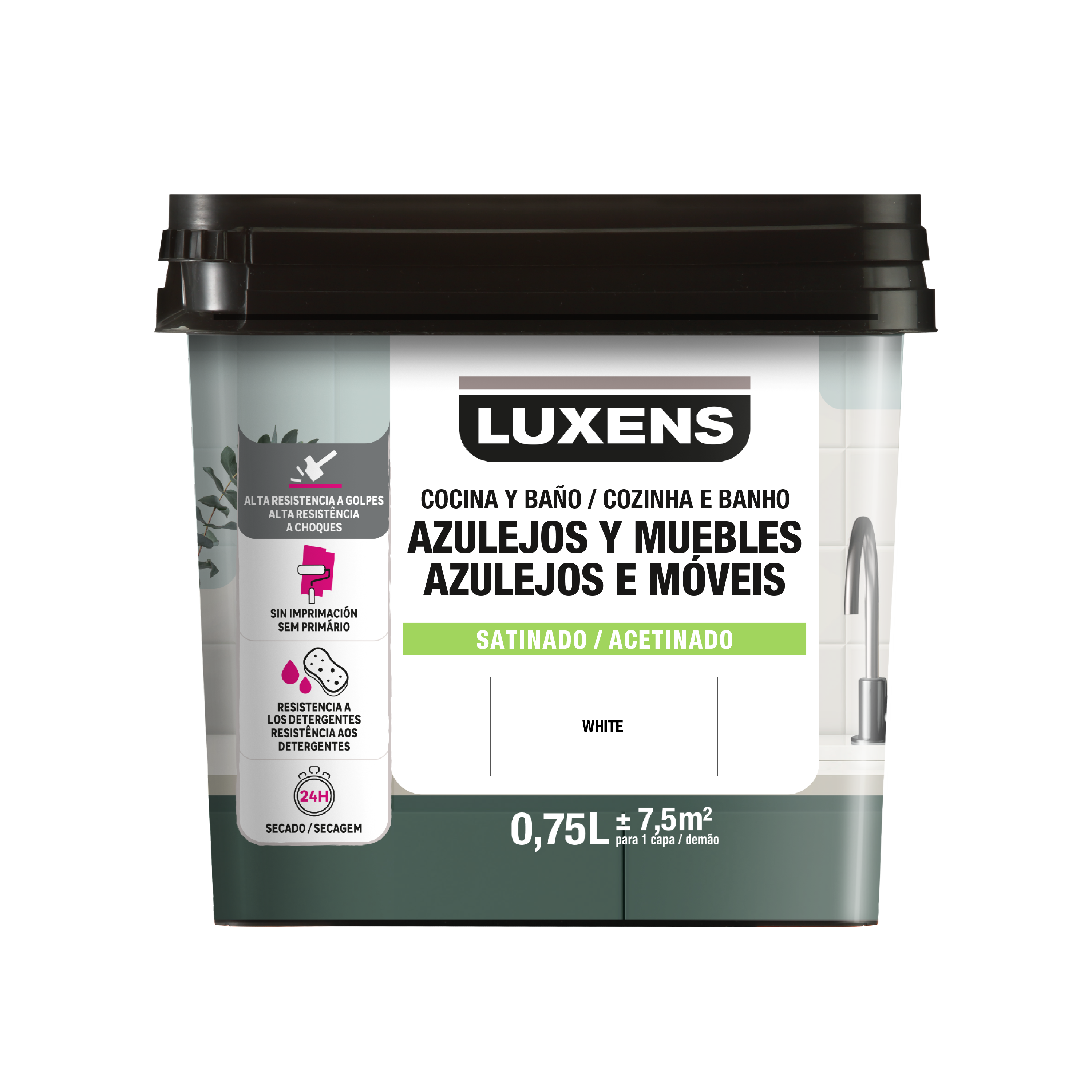 Esmalte de interior multimateriales cocinas y baños LUXENS color blanco satinado 750ml para azulejos de pared - 2