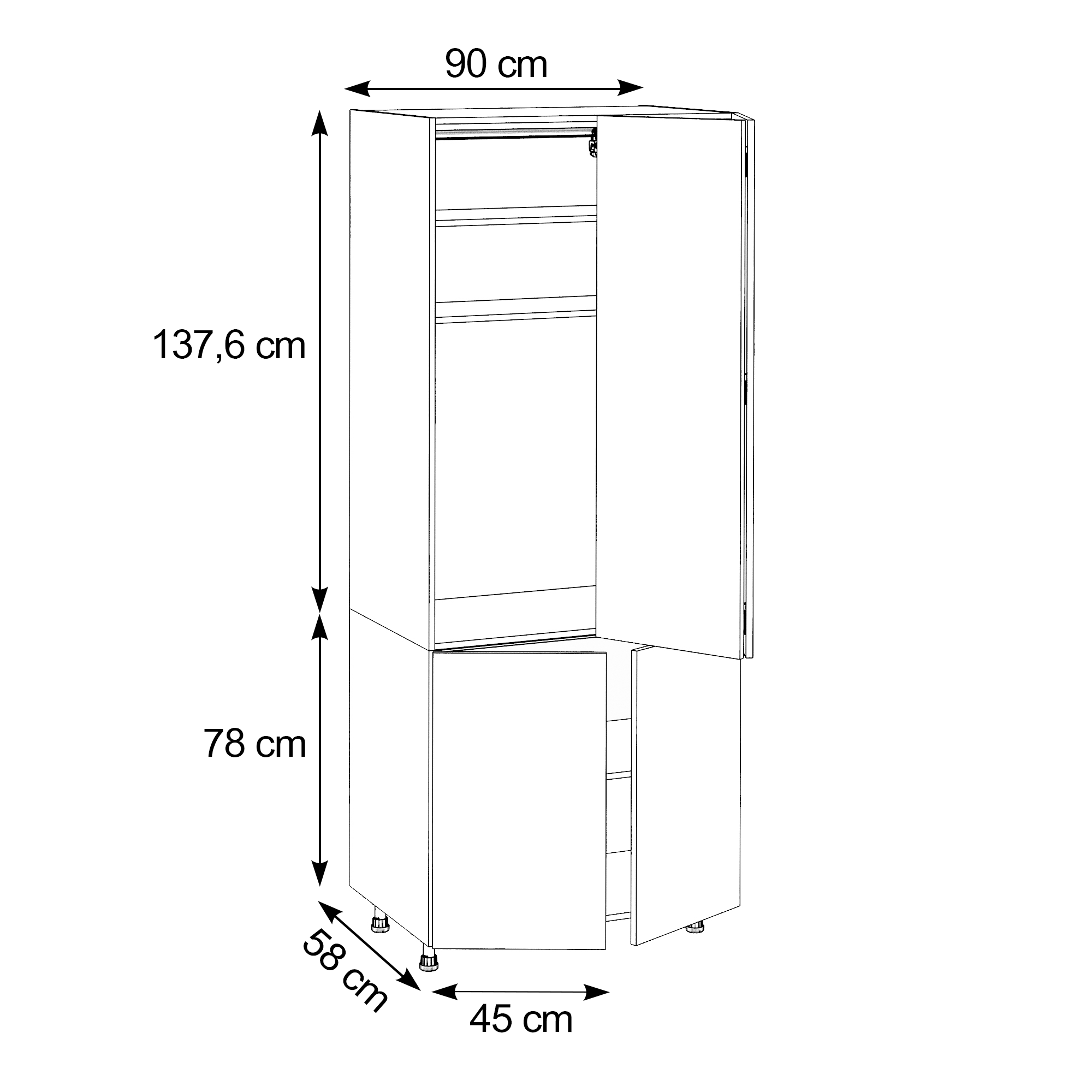 Meuble bar à café de cuisine Vienne noir 4 portes H225.6 x l90 - 4