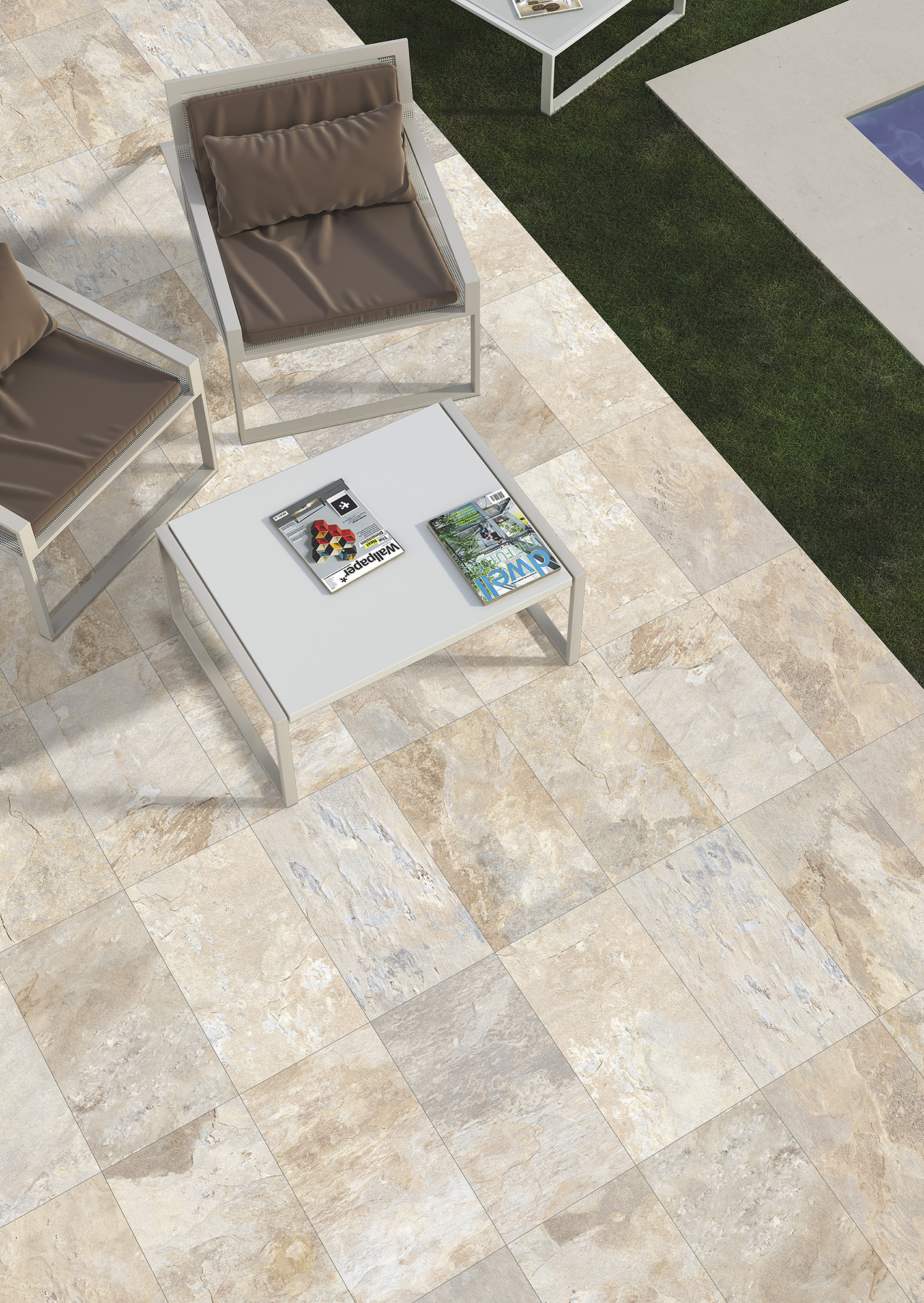 Suelo porcelánico ardesia efecto piedra almond 40.8x66.2 cm c1