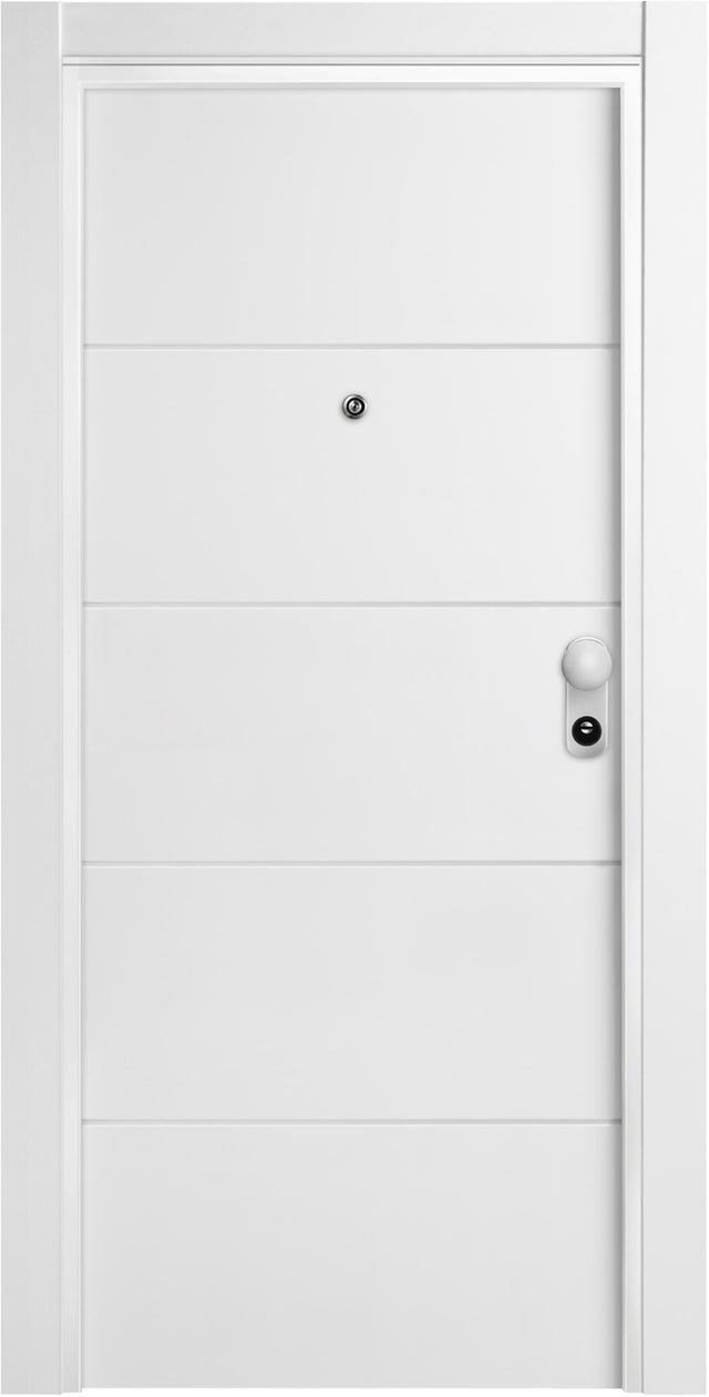 Puerta de entrada acorazada serie Omega fresada Lucerna blanco / interior liso blanco apertura izquierda 206x92cm