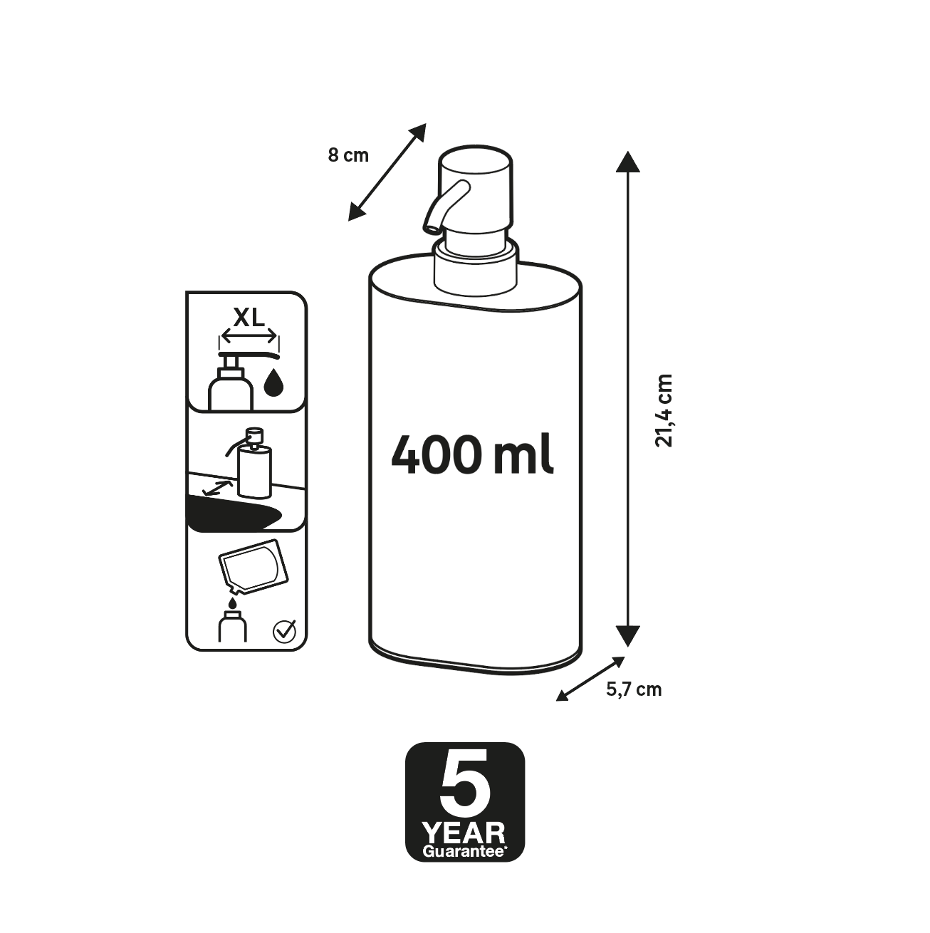 Doseador 400 ml 8,8 x 8 x 21,4 cm preto Delinia Casual - 5