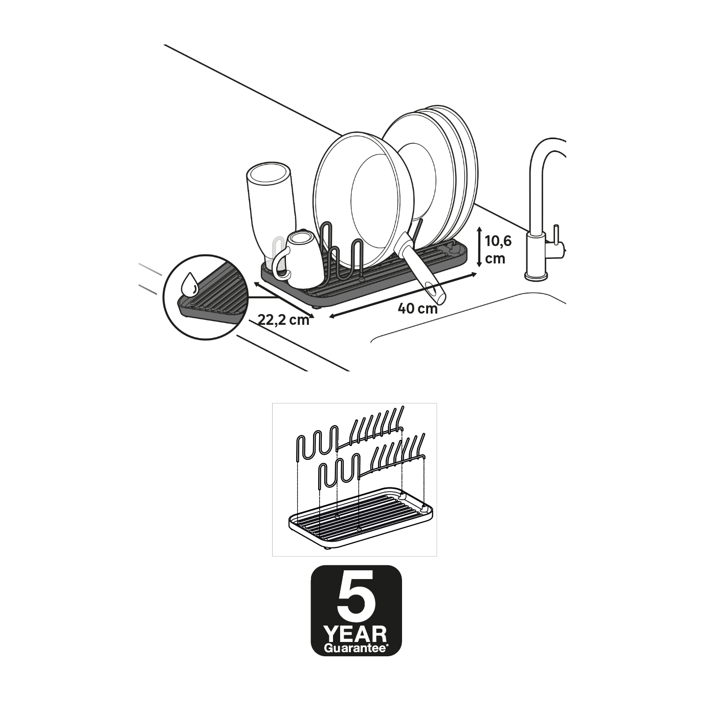 Egouttoir à vaisselle gris céladon DELINIA Eleki compact L.40 x l.22.2cm - 4