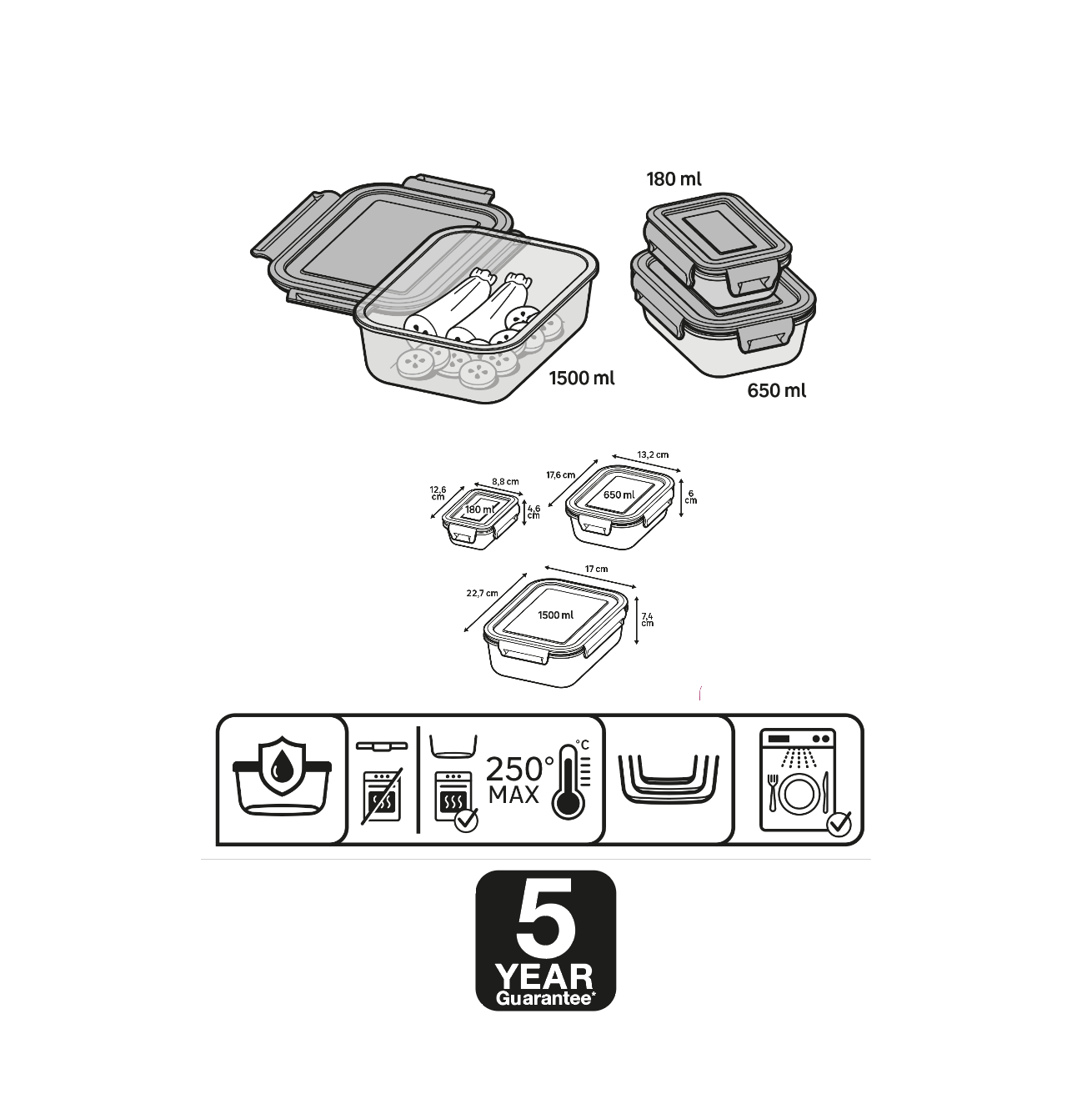 Set de 3 boîtes hermétiques en verre DELINIA, couvercles noir - 7