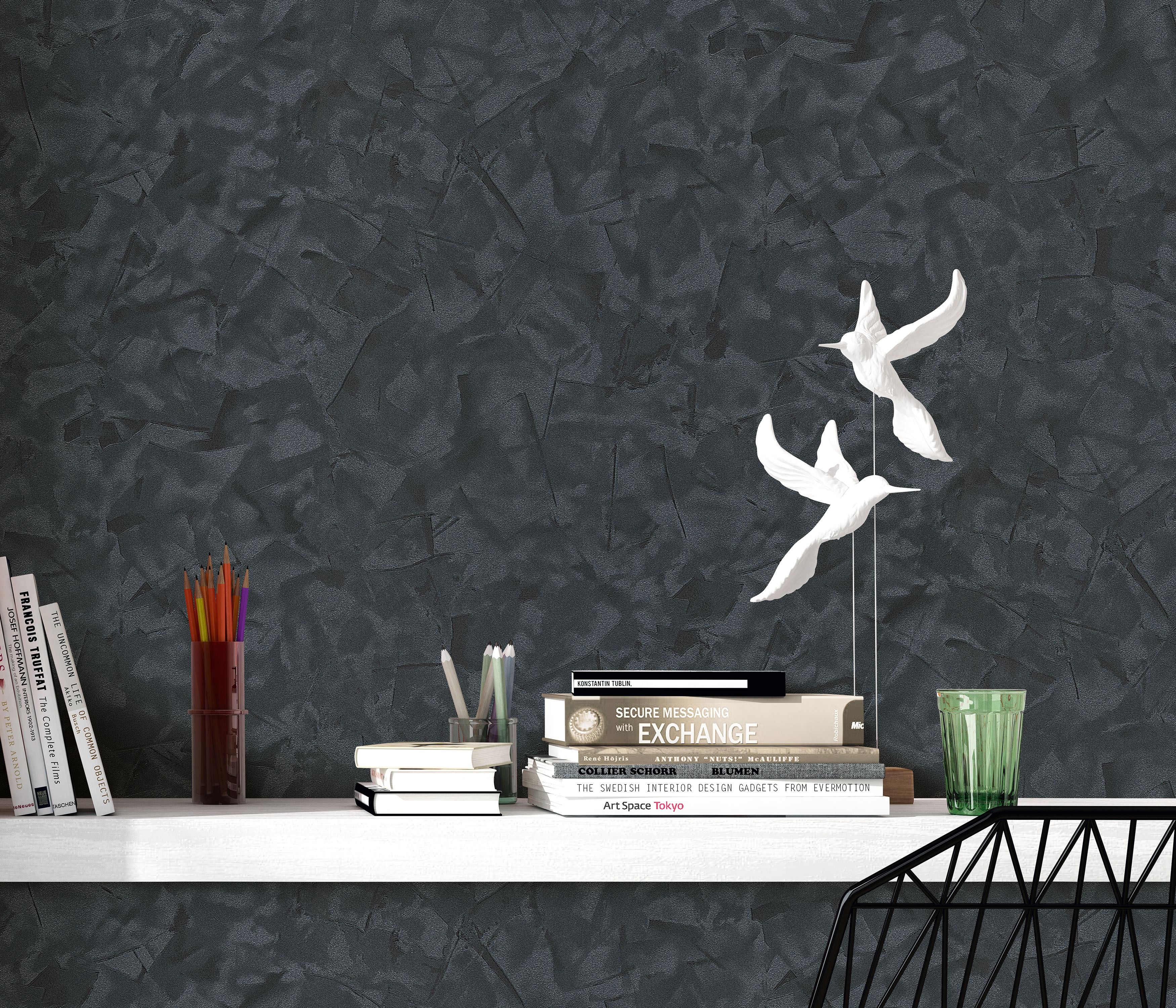 Papel pintado vinilo imitación material veneciano negro