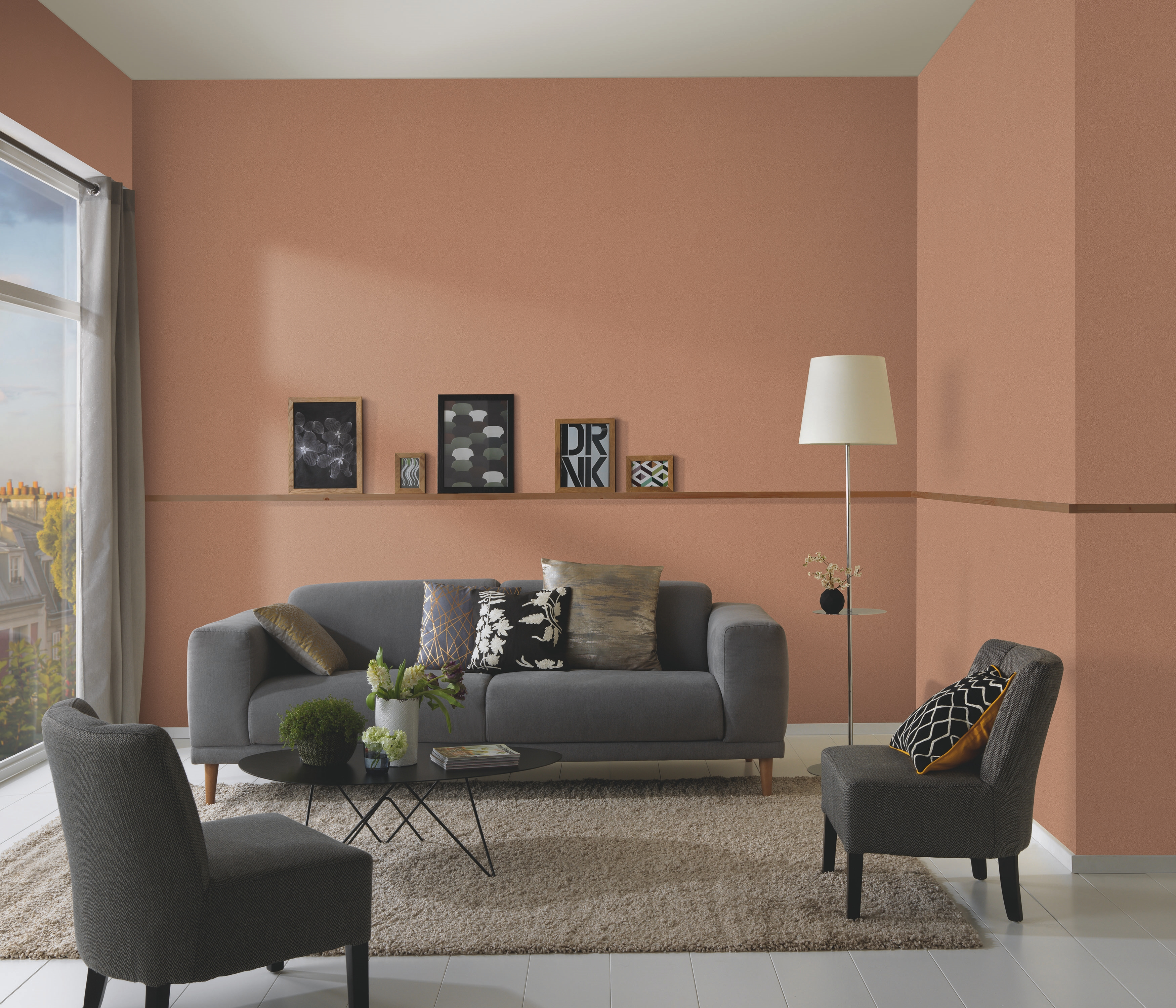 Papel pintado vinilo aplicación cola en pared geométrico granulado naranja erisman 53cmx10m fregable