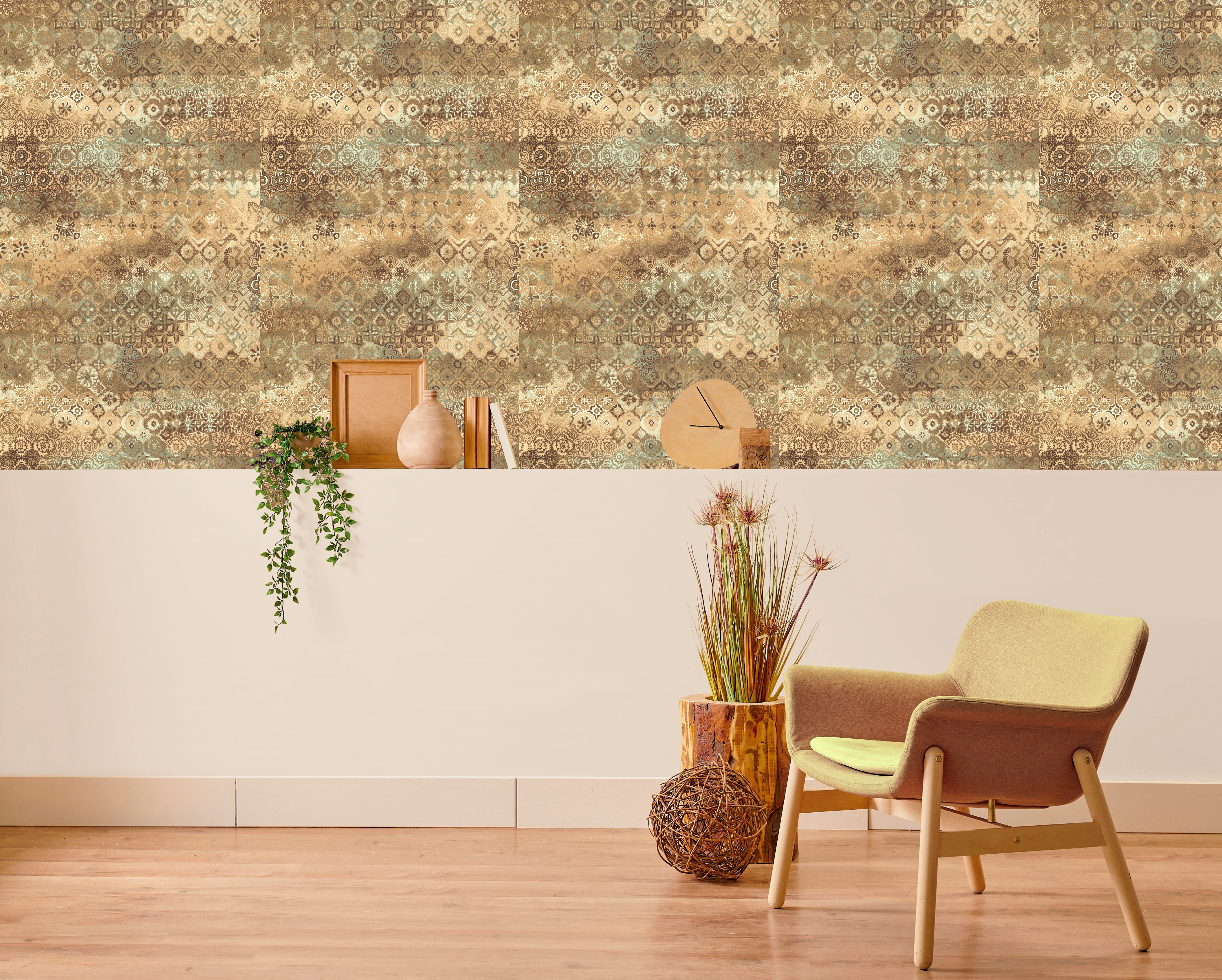 Papel pintado vinilo aplicación cola en pared geométrico collage geometrico beige lutece 53cmx10m lavable